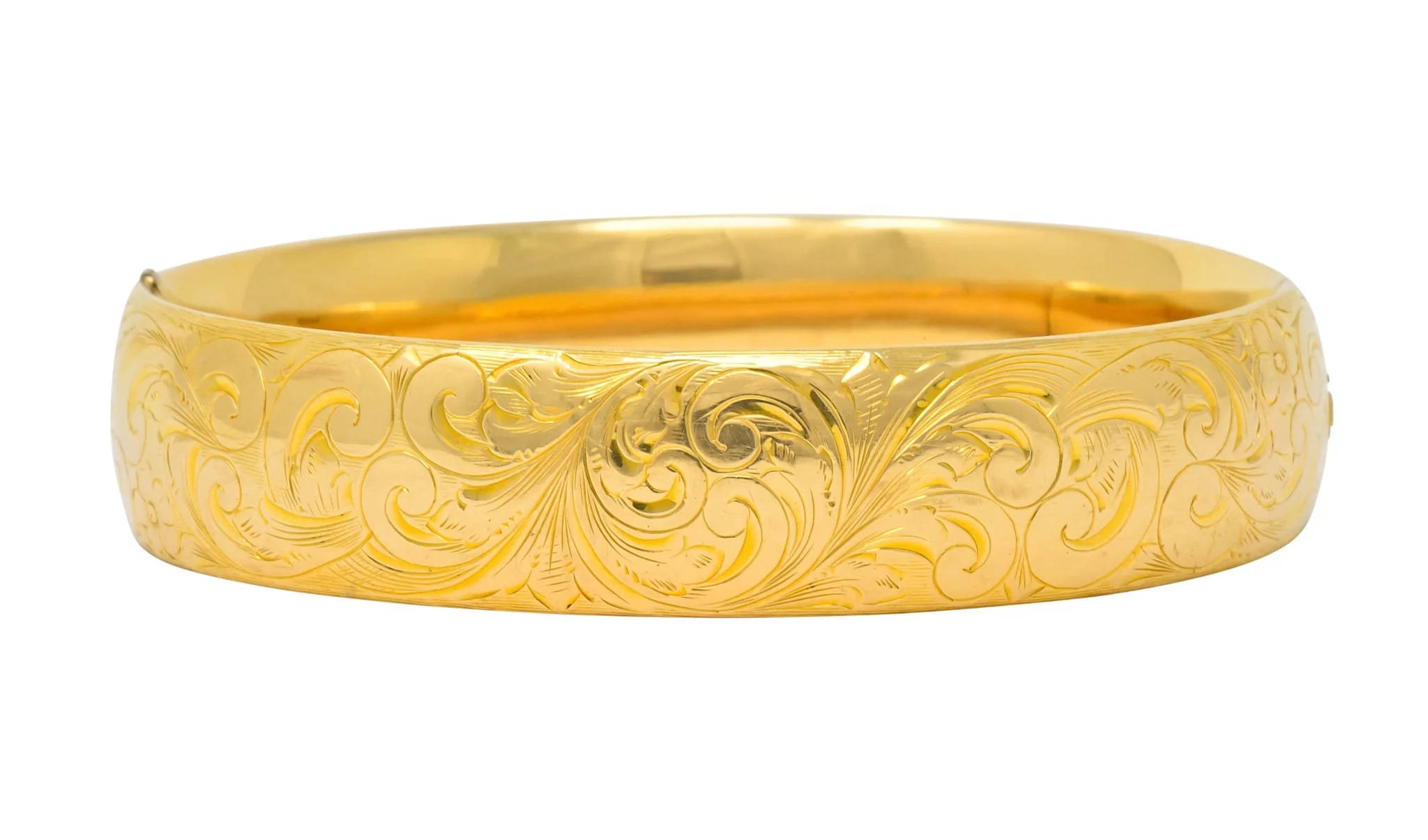 1900 Victorian 14 Karat Yellow Gold Floral Foliate Bangle Bracelet - Image 2