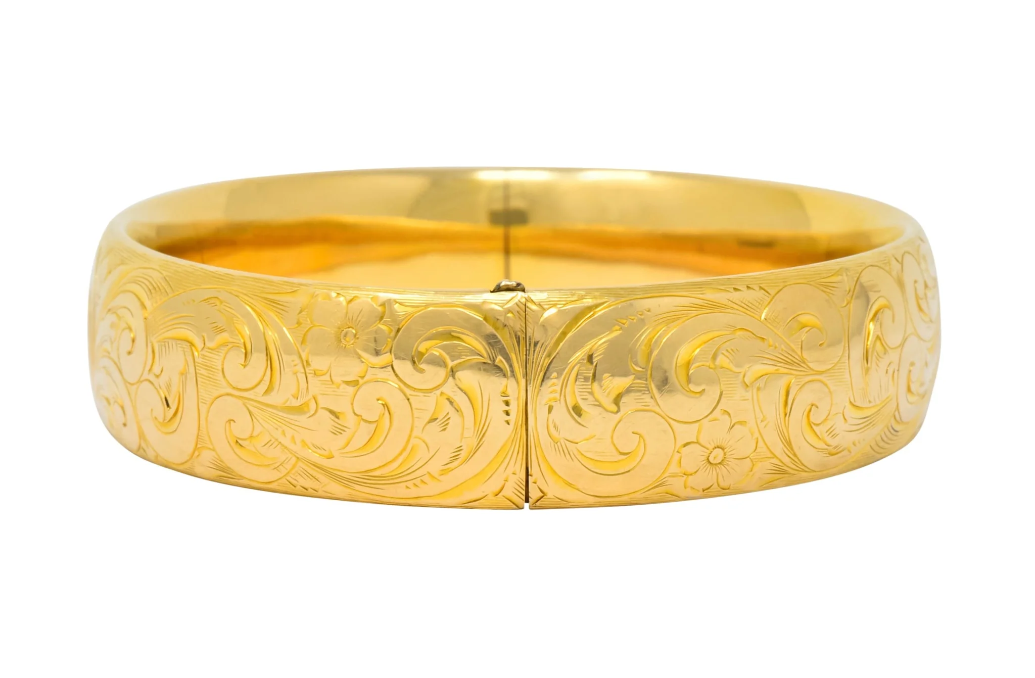 1900 Victorian 14 Karat Yellow Gold Floral Foliate Bangle Bracelet - Image 3