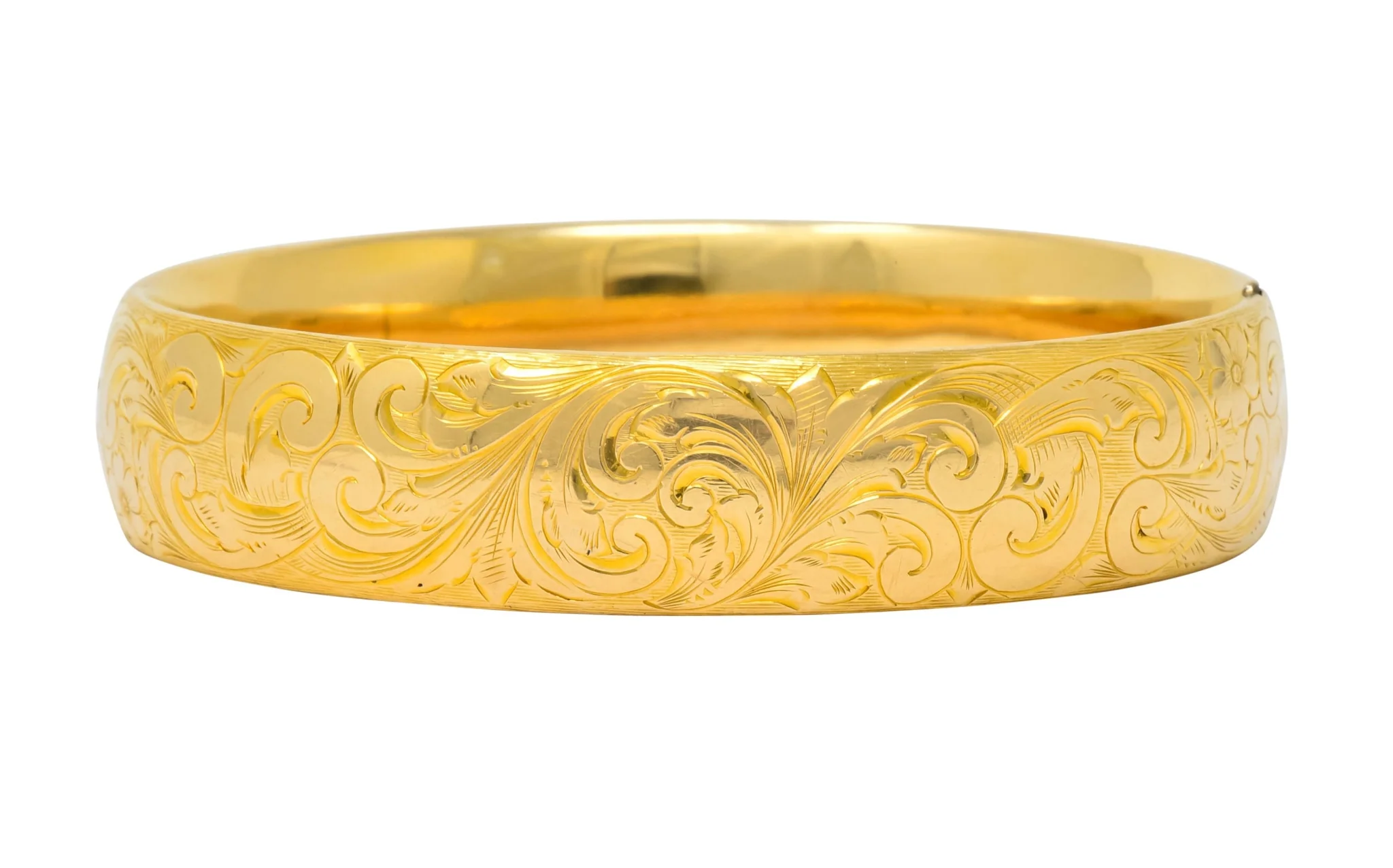 1900 Victorian 14 Karat Yellow Gold Floral Foliate Bangle Bracelet - Image 4