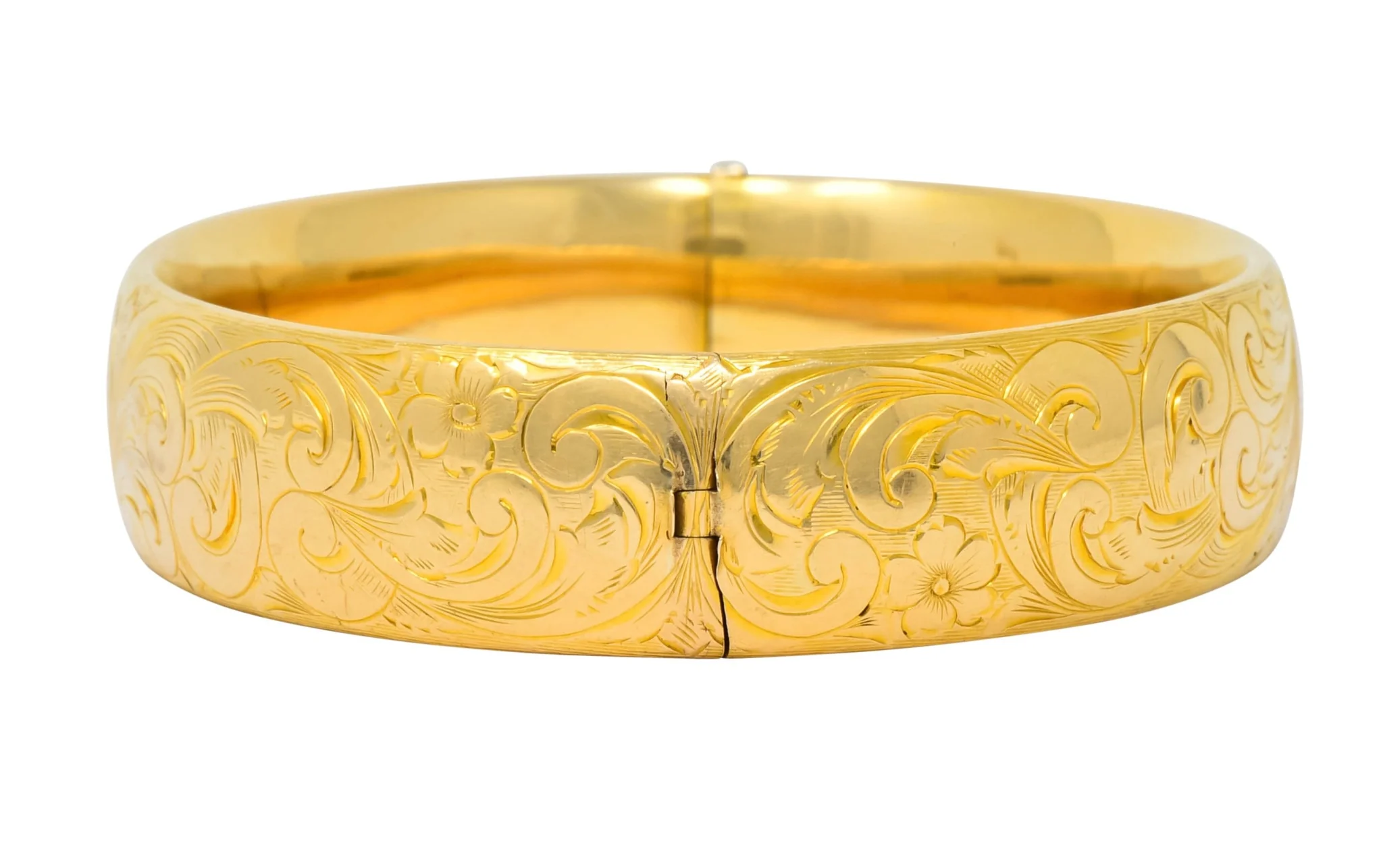 1900 Victorian 14 Karat Yellow Gold Floral Foliate Bangle Bracelet - Image 5