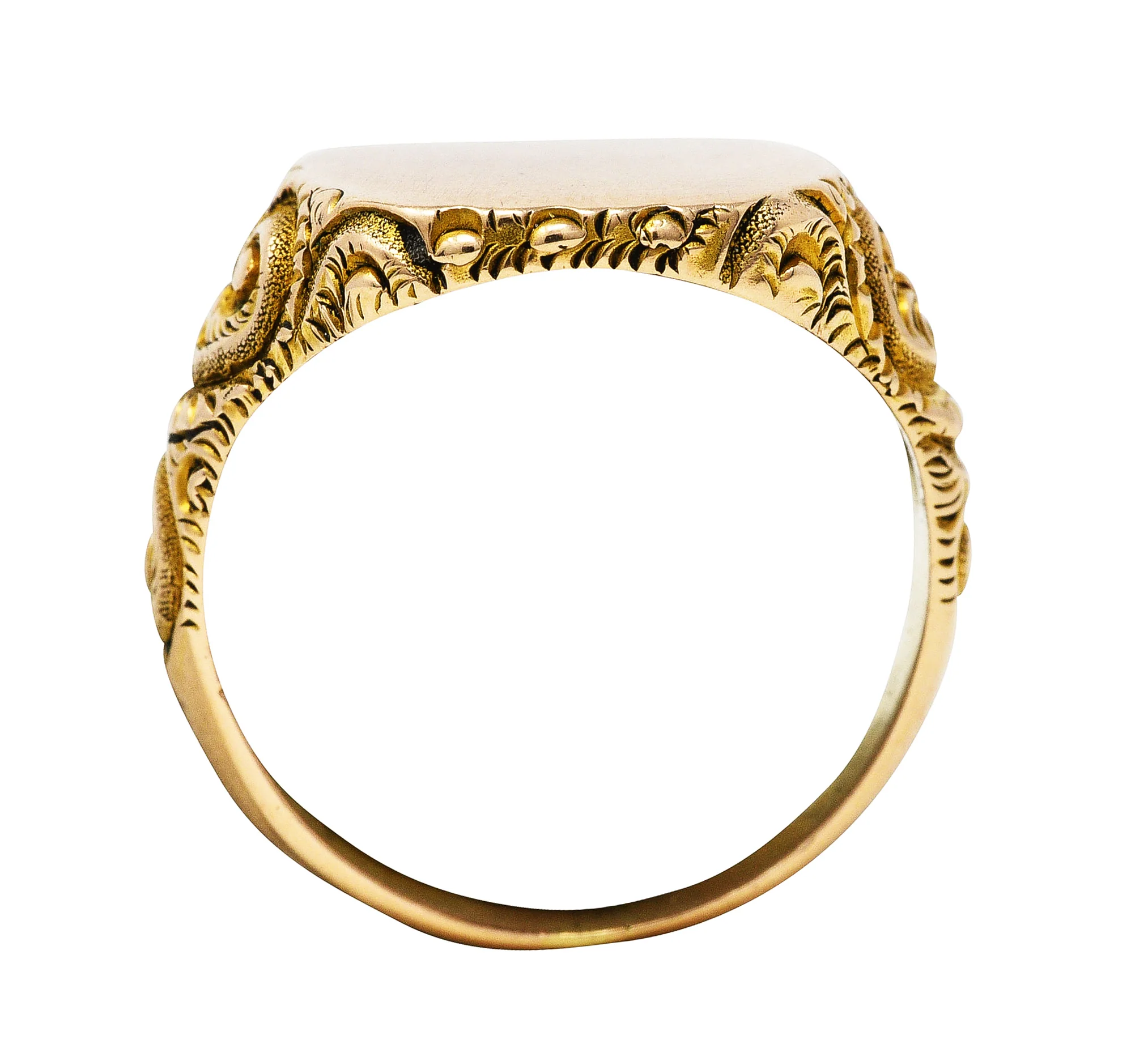 1900 Victorian 14 Karat Yellow Gold Scrolling Cushion Signet Ring - Image 7