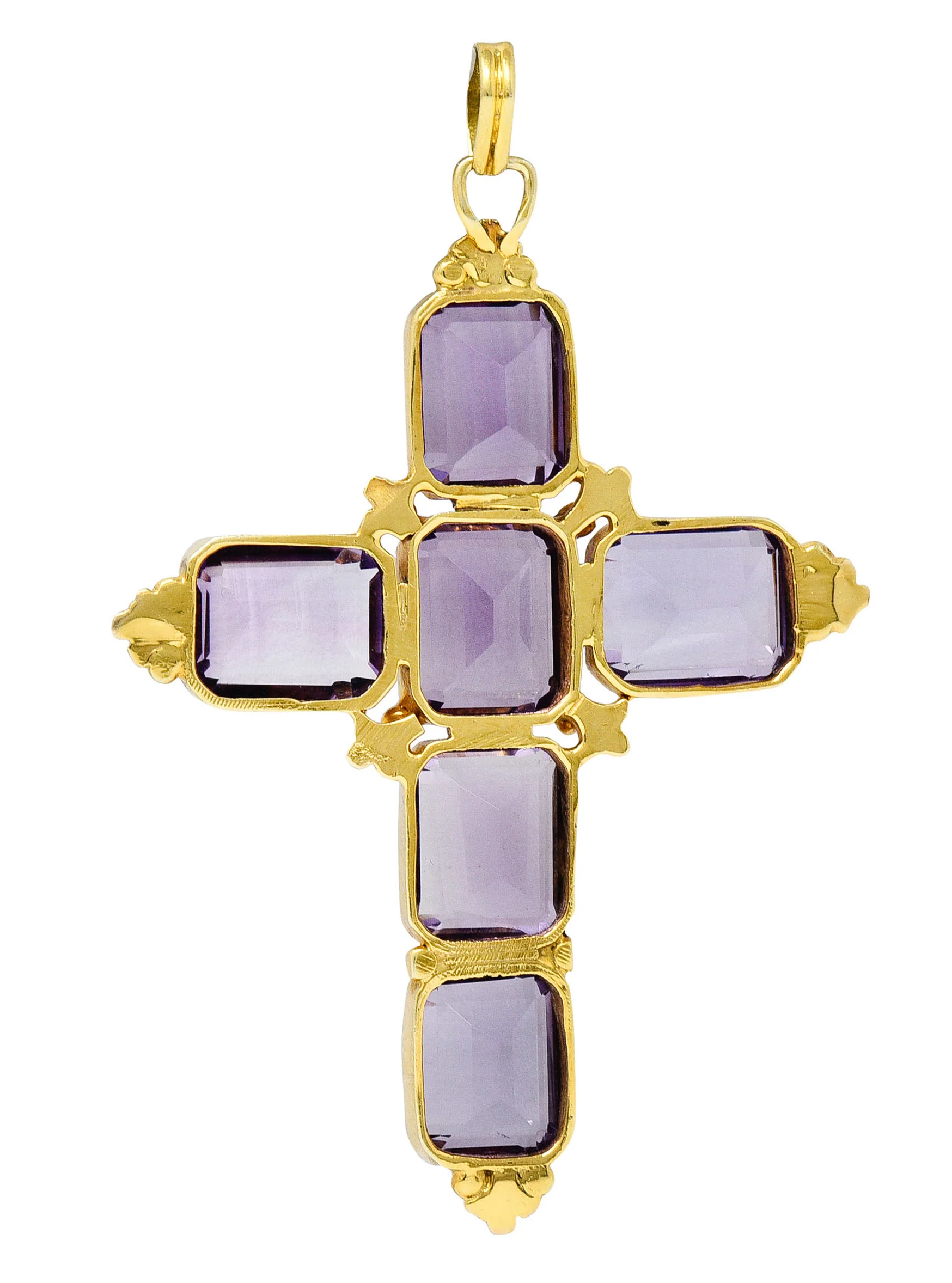 1900 Victorian Amethyst 14 Karat Gold Cross Pendant - Image 3
