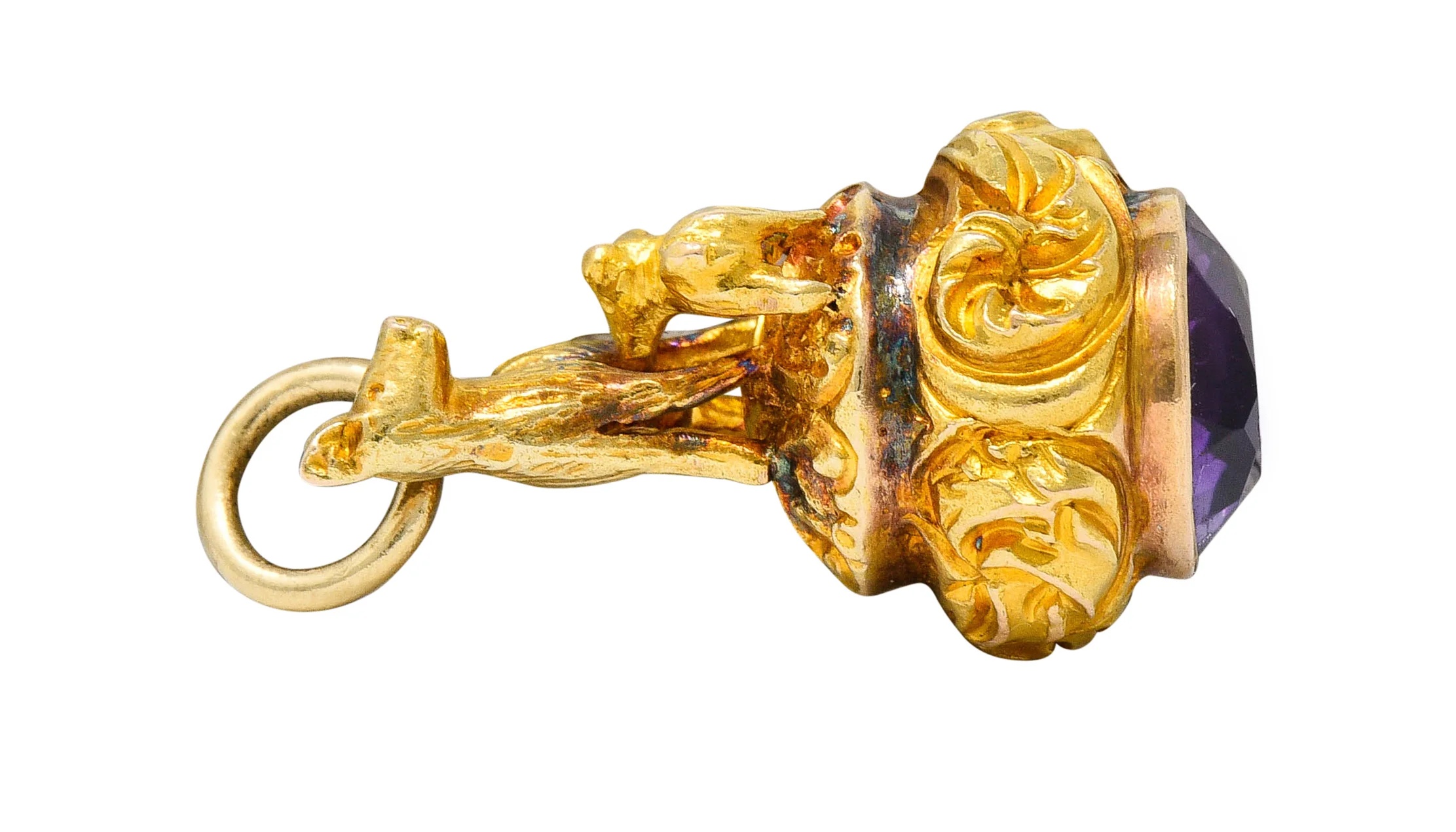 1900 Victorian Amethyst 19 Karat Gold Donkey Fob Charm - Image 7