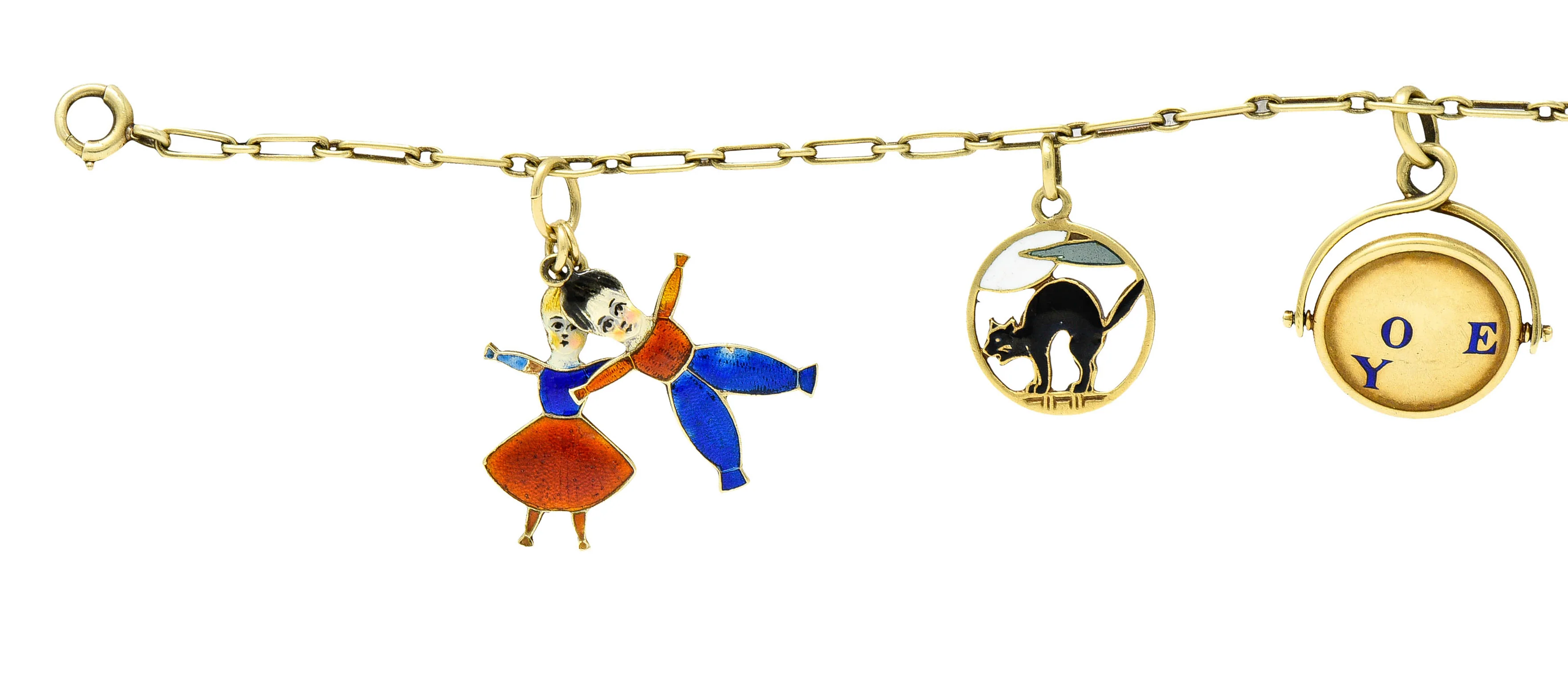1900 Victorian Enamel 14 Karat Gold Charm Bracelet - Image 9