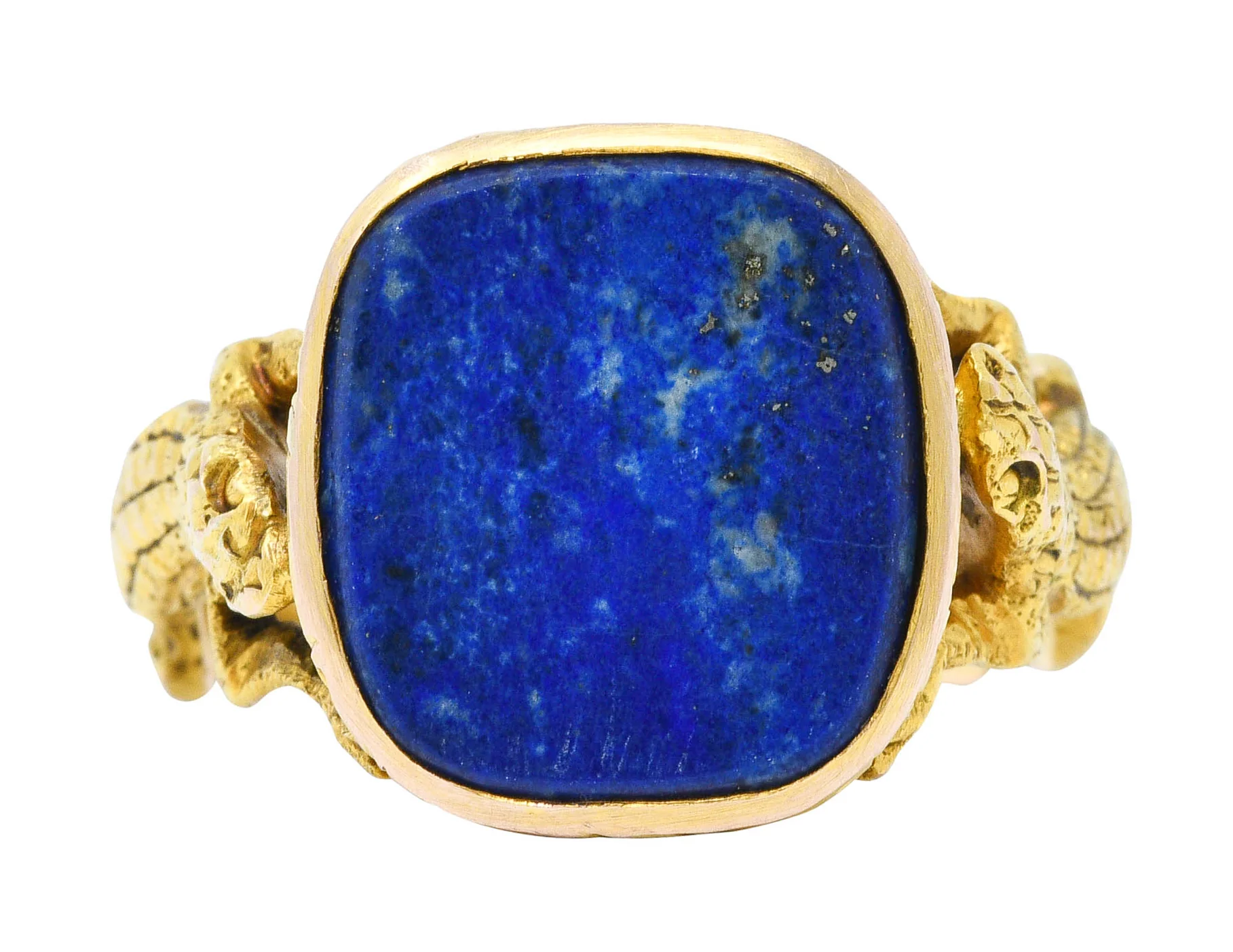 1900 Victorian Lapis Lazuli 14 Karat Gold Lizard Unisex Signet Ring - Image 2