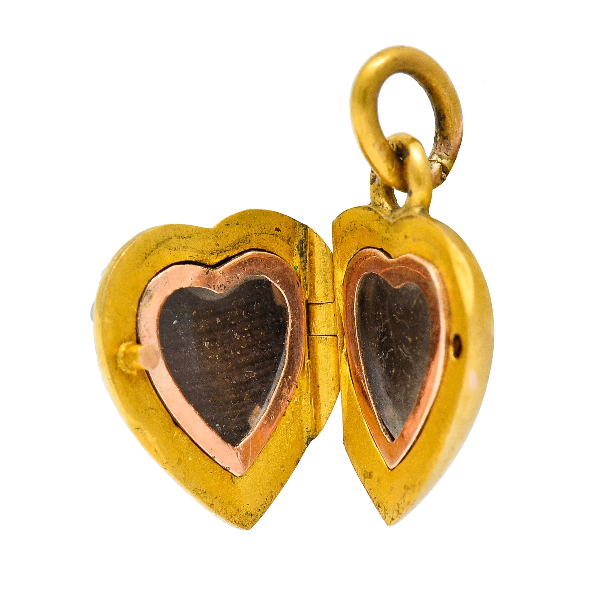 1900 Victorian Natural Freshwater Pearl 18 Karat Gold Heart Locket Charm - Image 7
