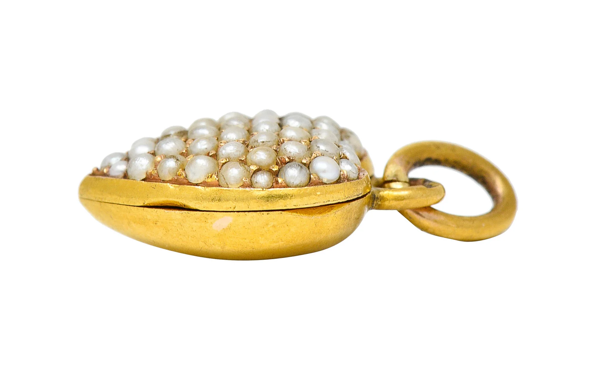 1900 Victorian Natural Freshwater Pearl 18 Karat Gold Heart Locket Charm - Image 9