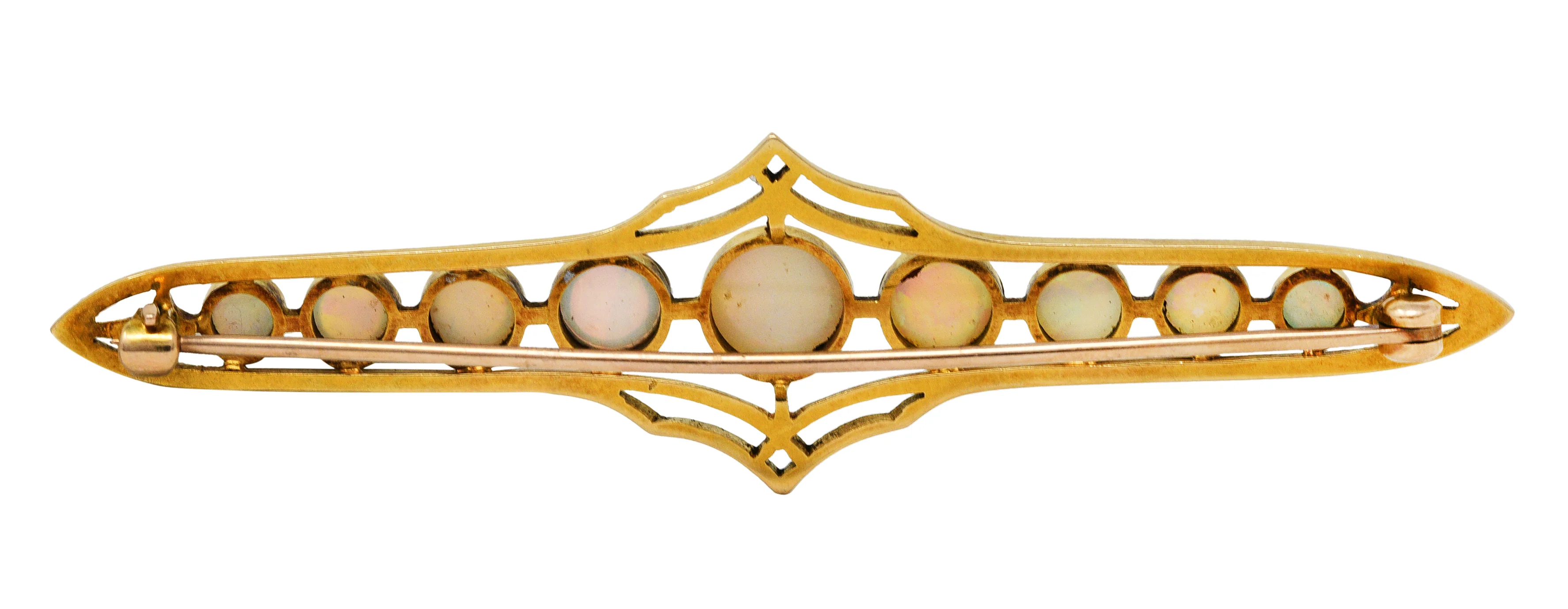 1900 Victorian Opal Cabochon 14 Karat Gold Bar Brooch - Image 3