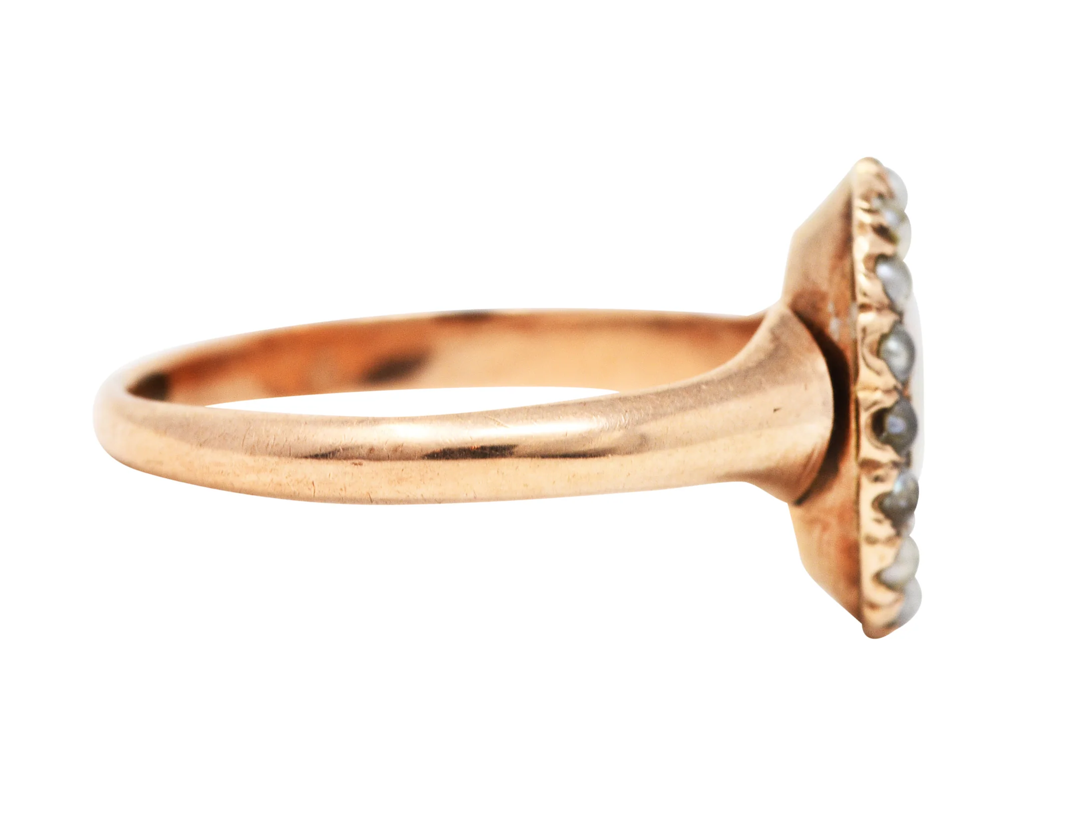 1900 Victorian Opal Seed Pearl 14 Karat Rose Gold Cluster Ring - Image 3