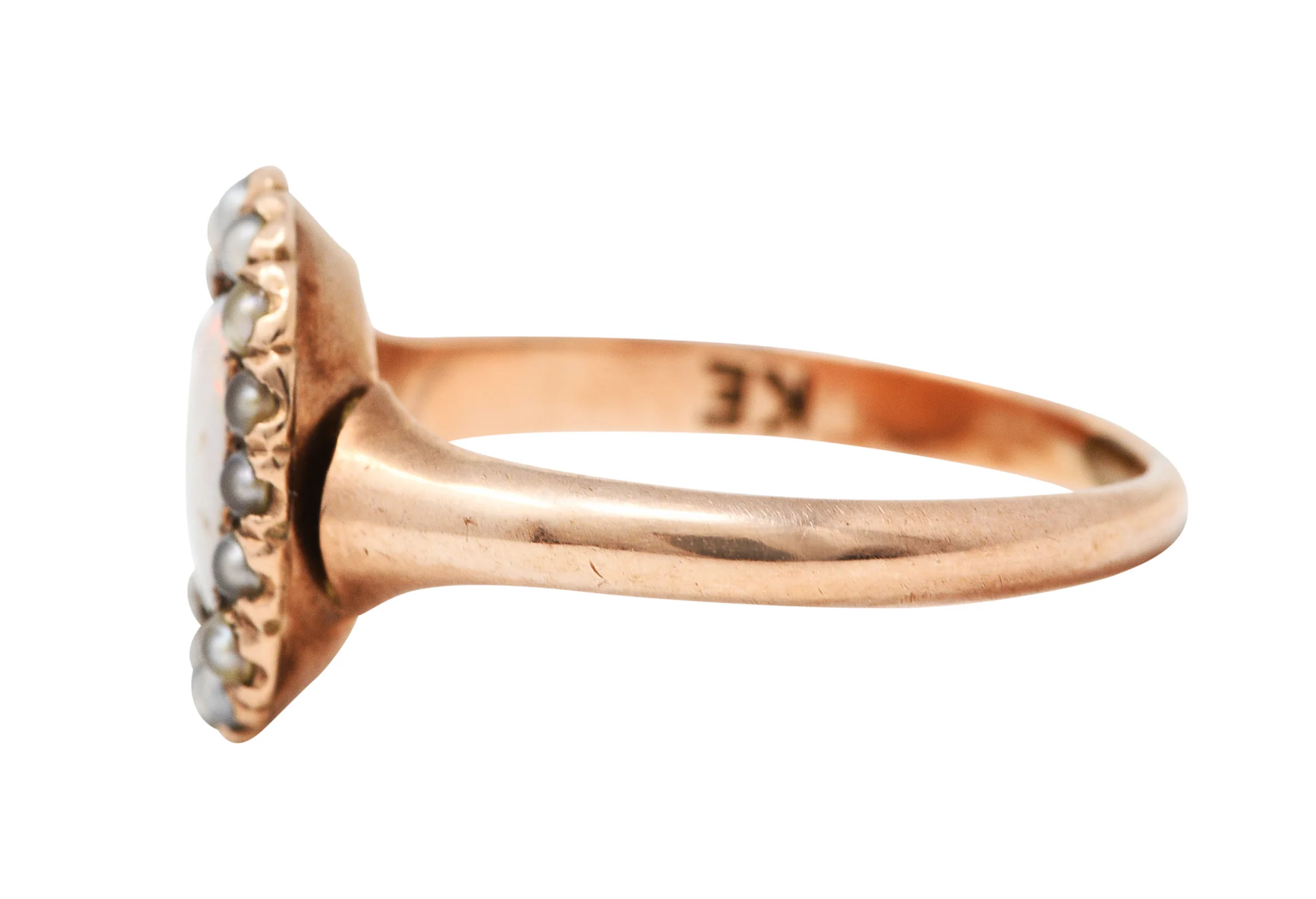 1900 Victorian Opal Seed Pearl 14 Karat Rose Gold Cluster Ring - Image 5