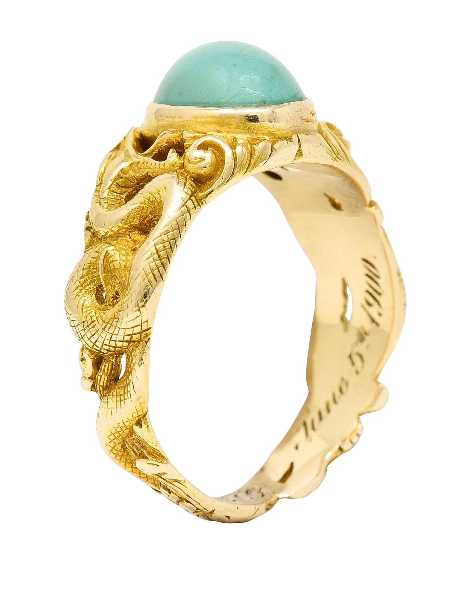1900 Victorian Turquoise Diamond 18 Karat Gold Snake Ring - Image 2