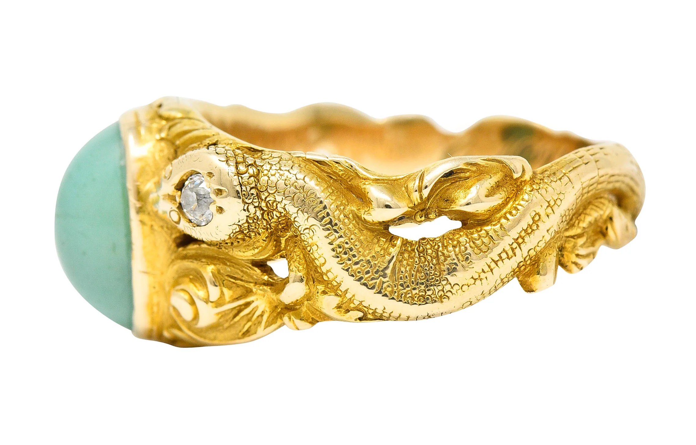 1900 Victorian Turquoise Diamond 18 Karat Gold Snake Ring - Image 6