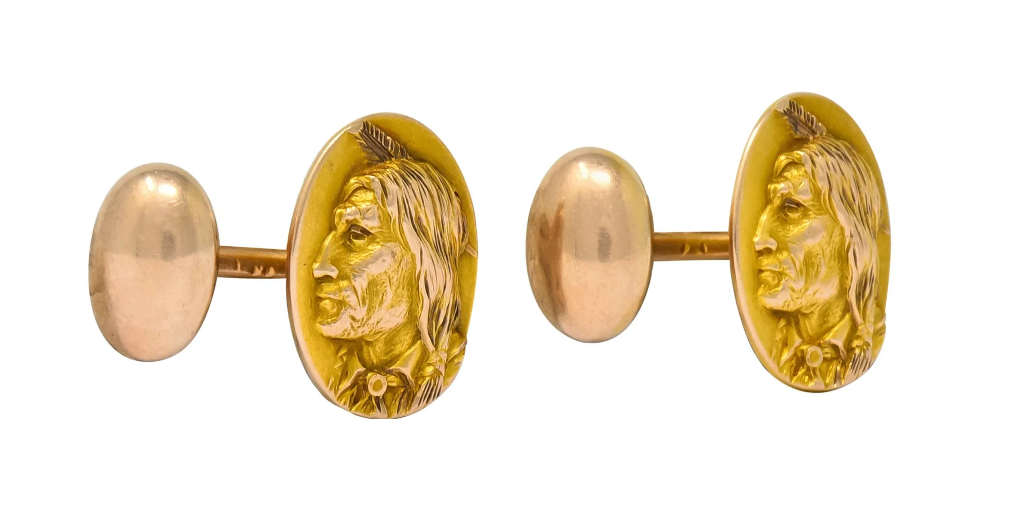 1900's Victorian 14 Karat Two-Tone Gold Native American Men's Cufflinks - Image 2