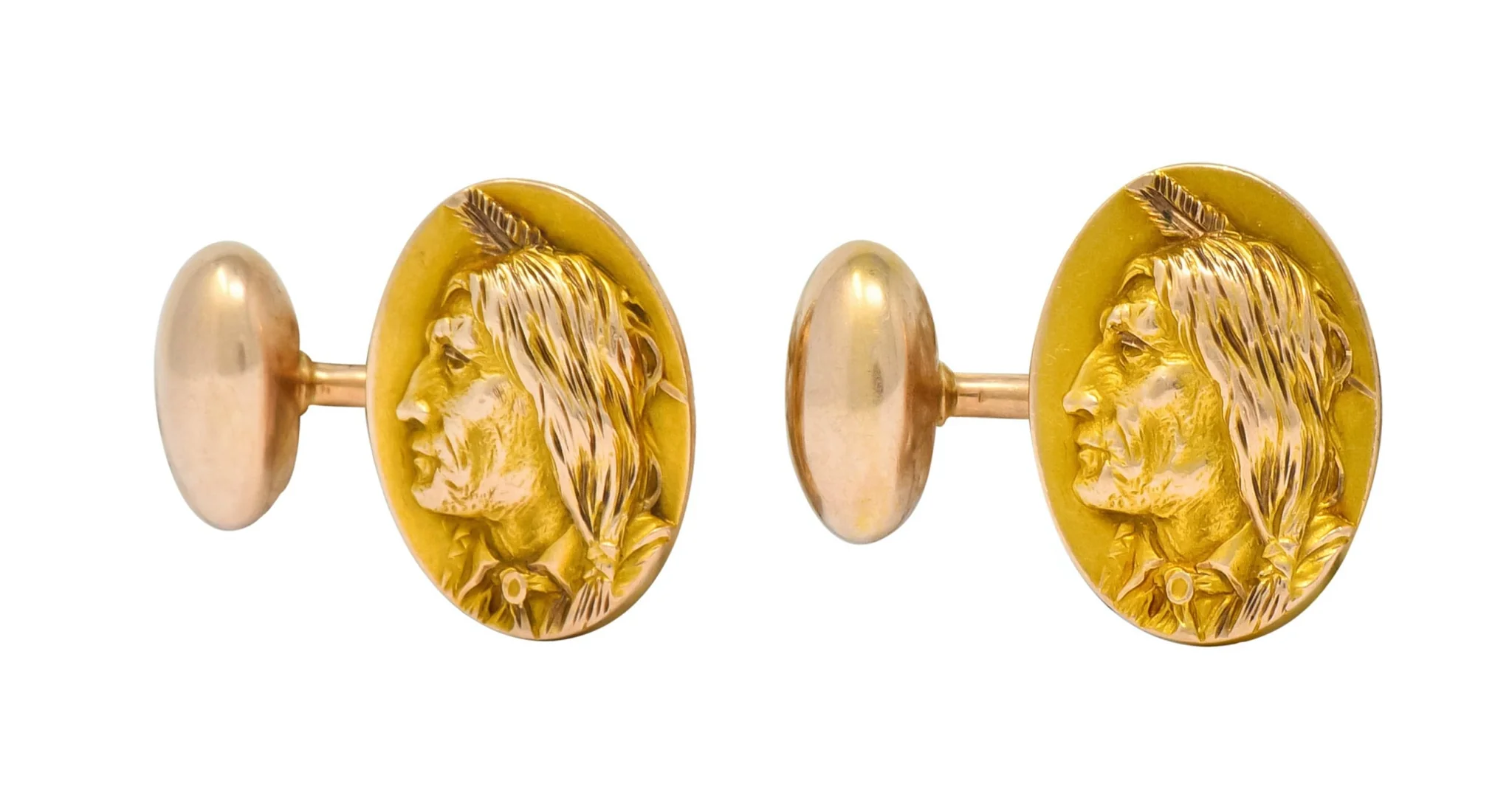 1900's Victorian 14 Karat Two-Tone Gold Native American Men's Cufflinks - Image 3