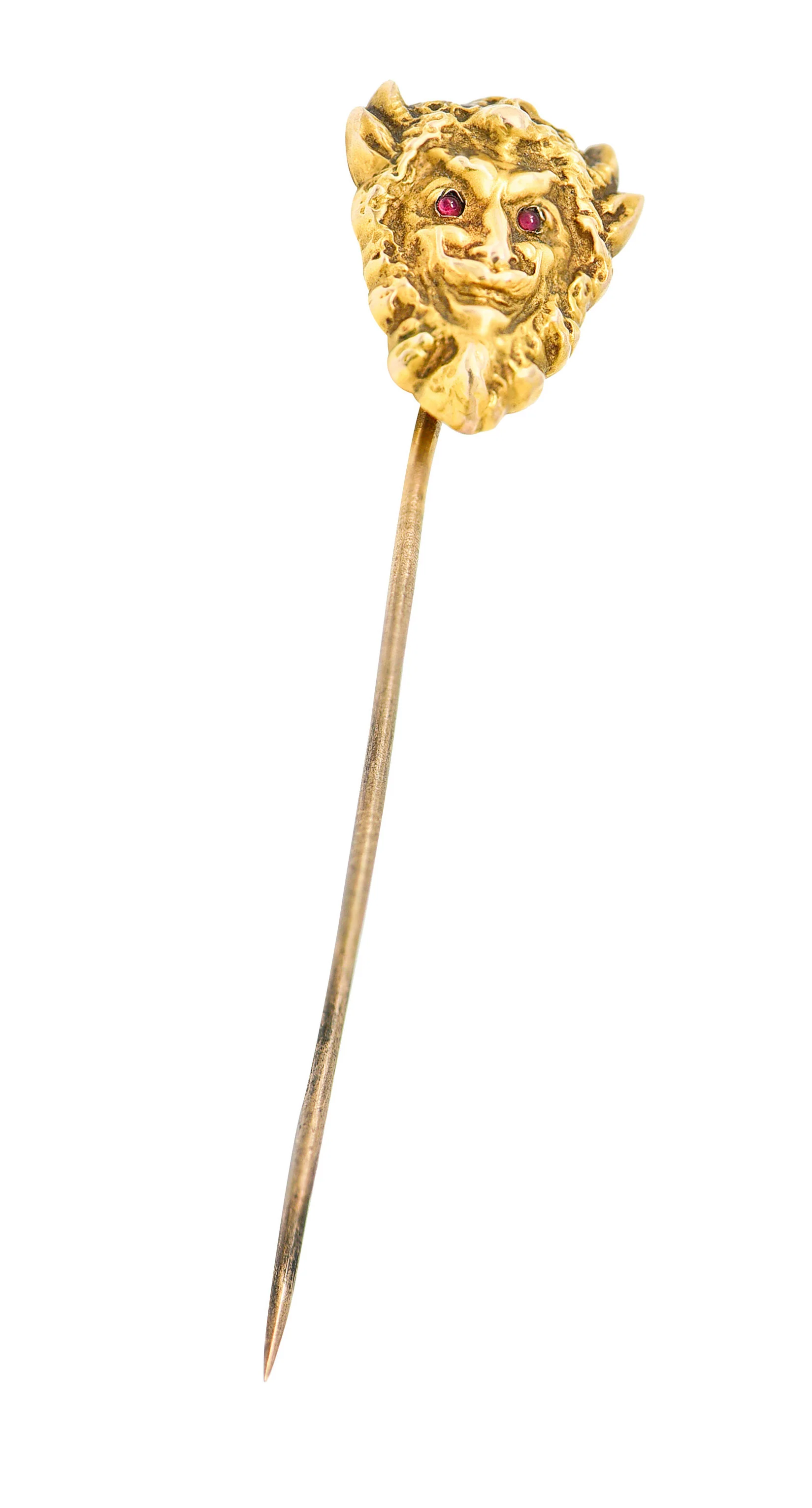 1905 Art Nouveau 14 Karat Gold Devilish Pan Stickpin - Image 2