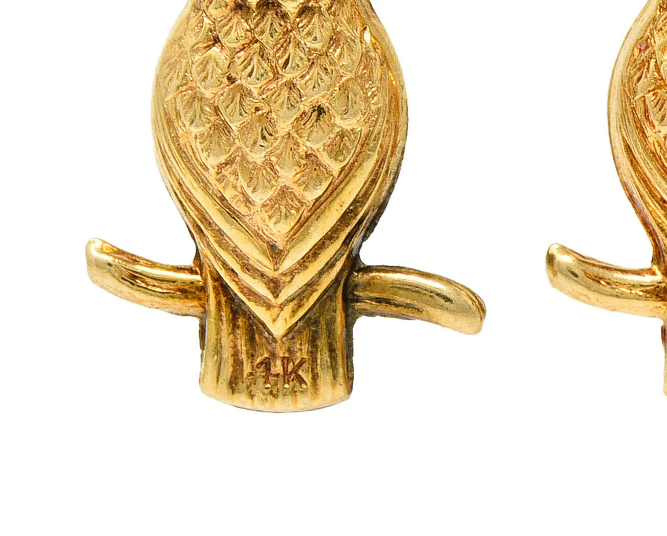 1905 Art Nouveau 14 Karat Gold Owl Drop Earrings - Image 6