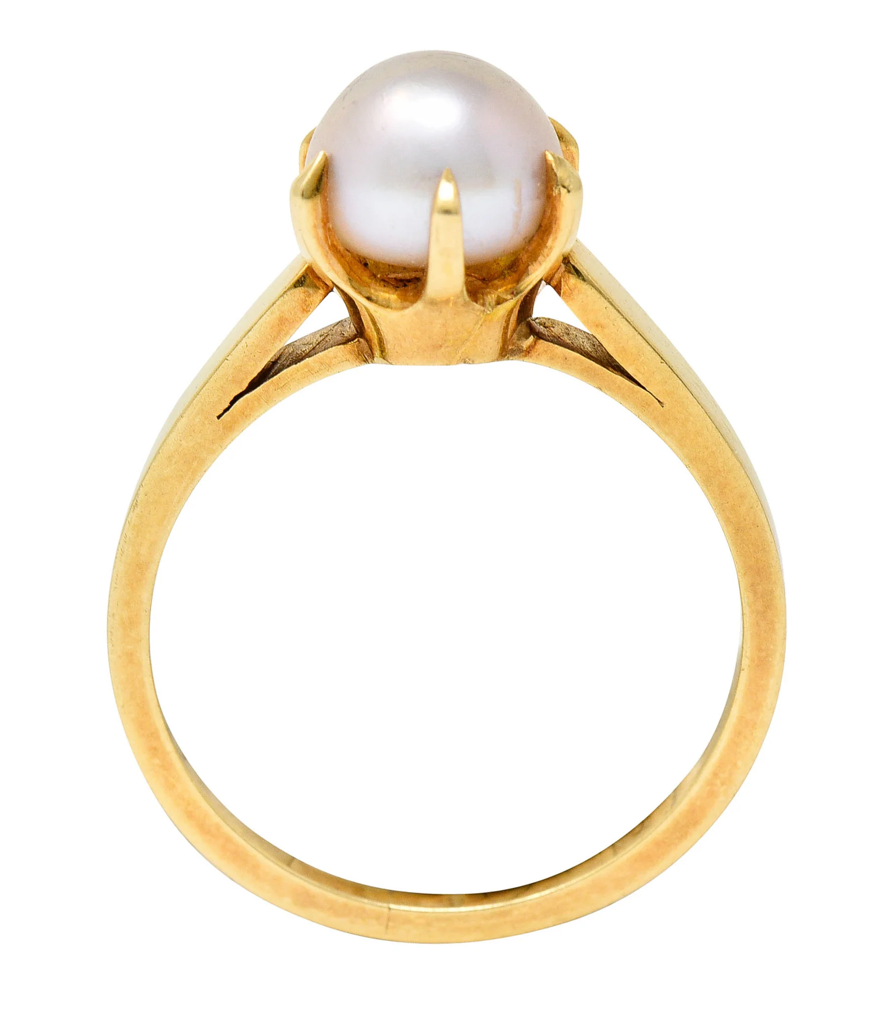 1905 Art Nouveau Natural Freshwater Button Pearl 14 Karat Gold Ring GIA - Image 7