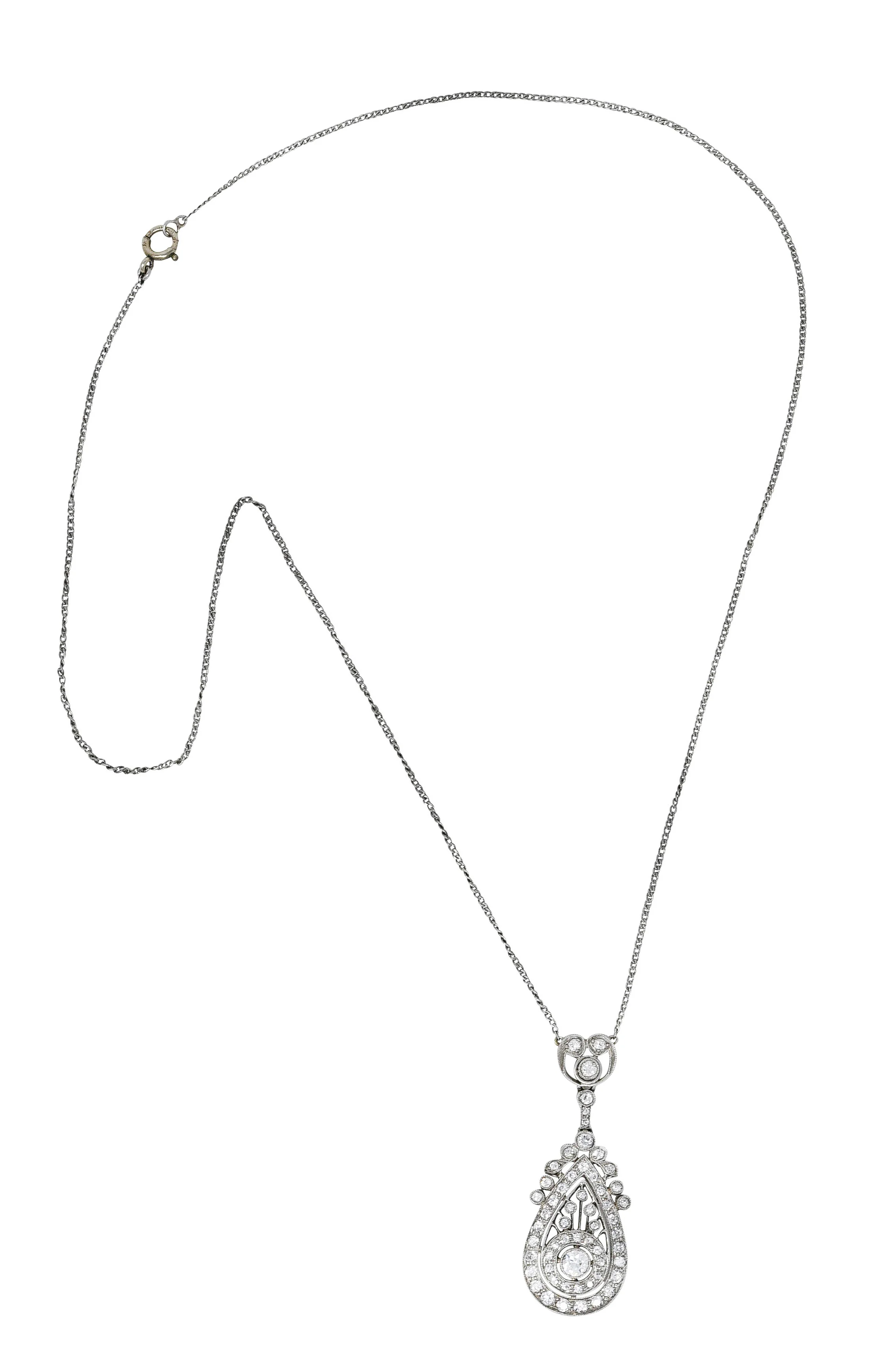 1910 Edwardian 1.00 CTW Diamond Platinum Drop Necklace - Image 2