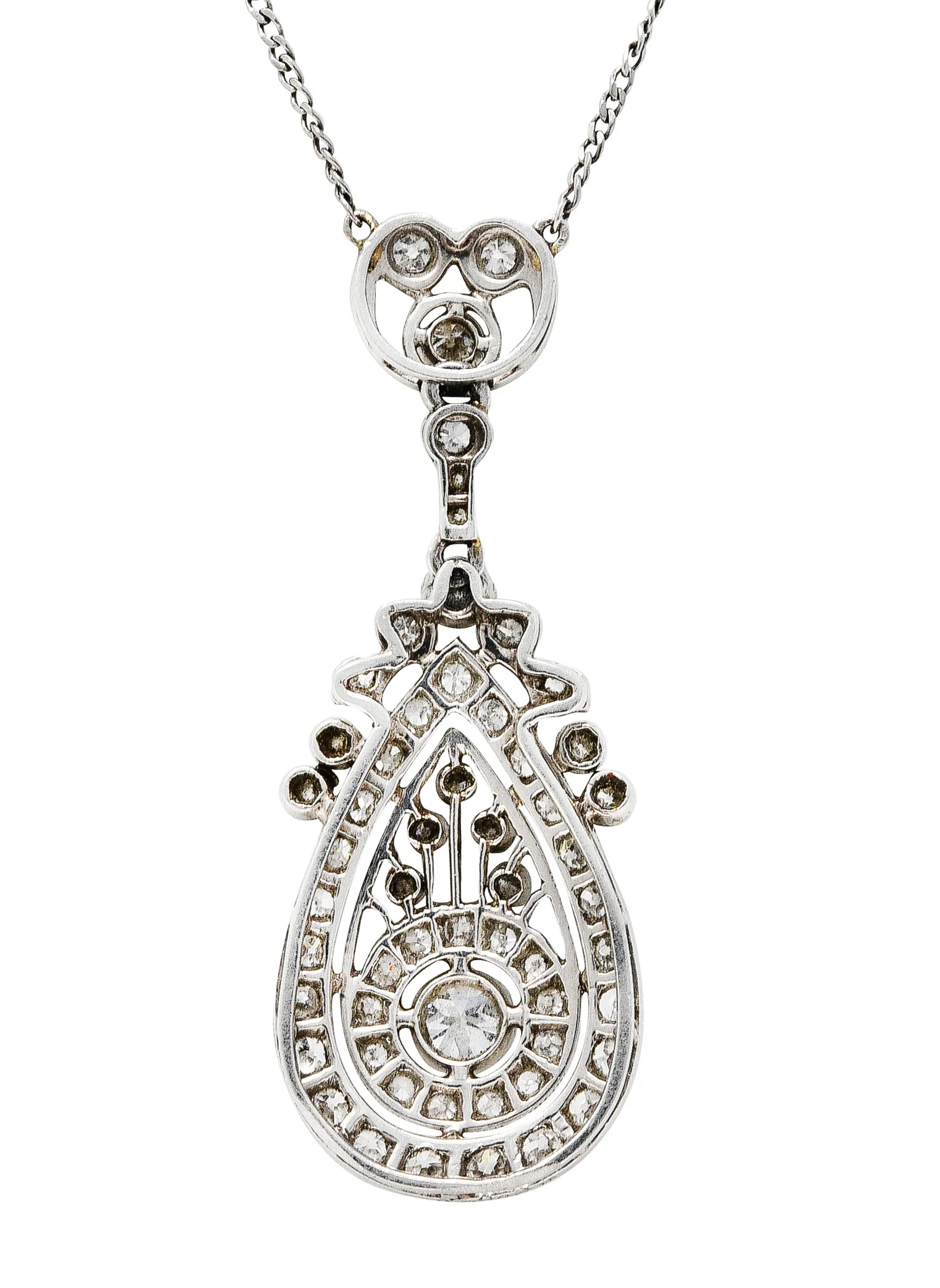 1910 Edwardian 1.00 CTW Diamond Platinum Drop Necklace - Image 4