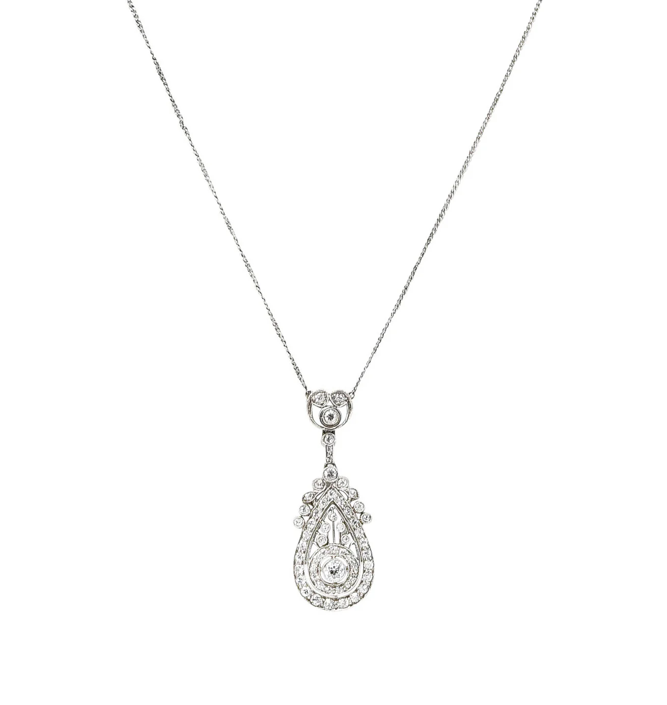 1910 Edwardian 1.00 CTW Diamond Platinum Drop Necklace - Image 9
