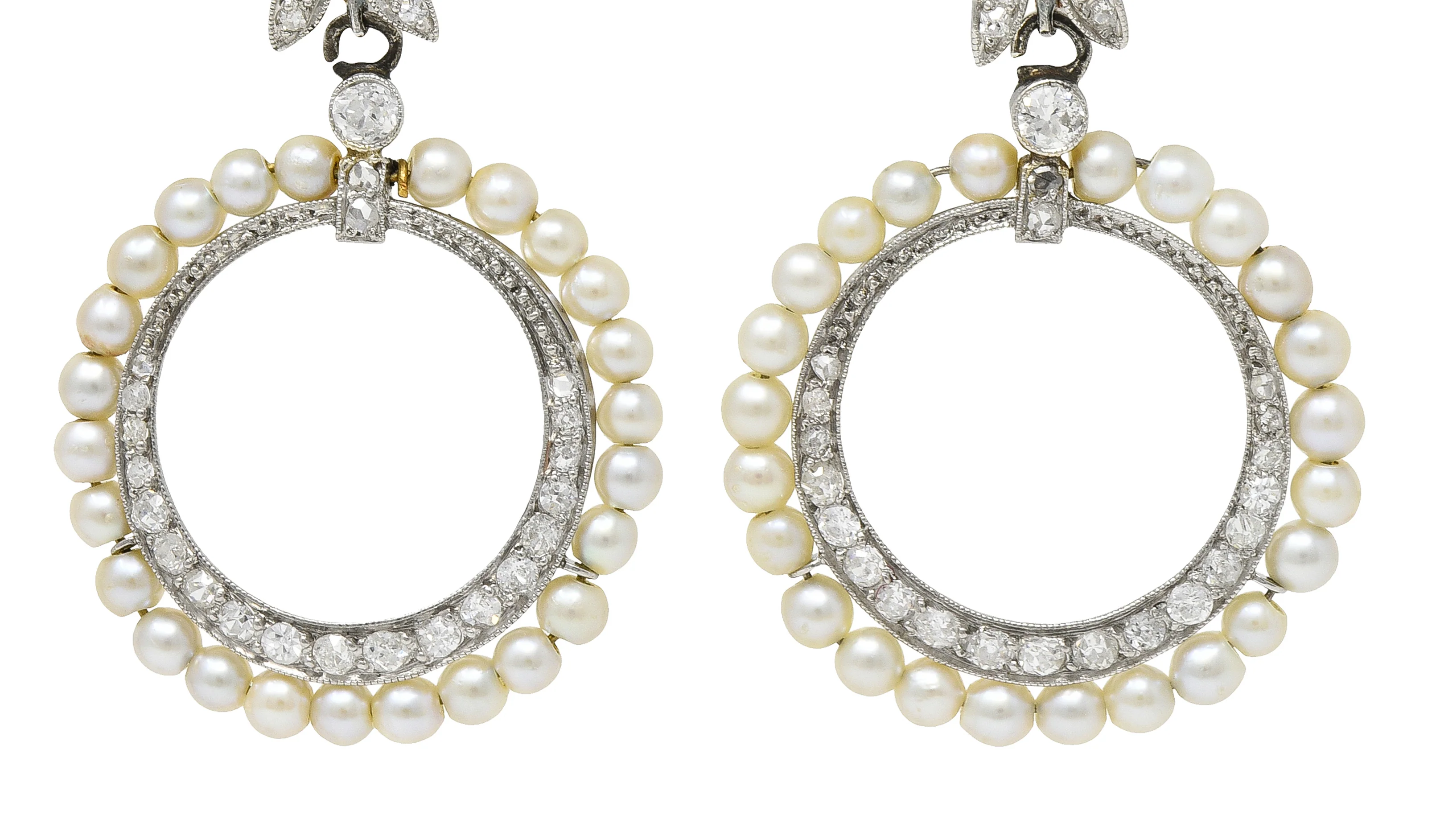 1910 Edwardian Antique Pearl 1.50 CTW Diamond Platinum 14 Karat Gold Leverback Drop Earrings - Image 7