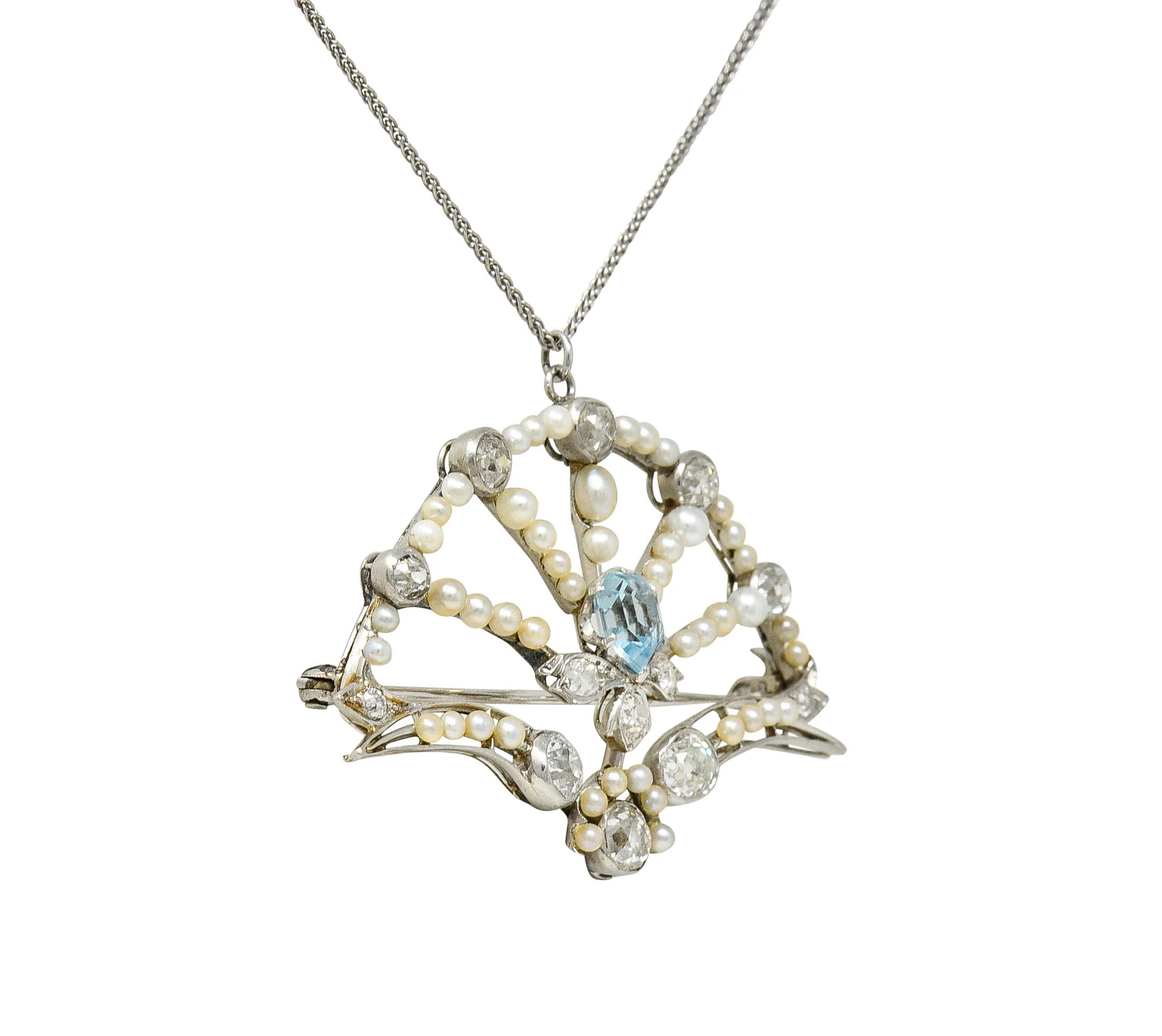 1910 Frank Walter Lawrence Pearl Diamond Platinum Fanned Pendant Brooch Necklace - Image 3