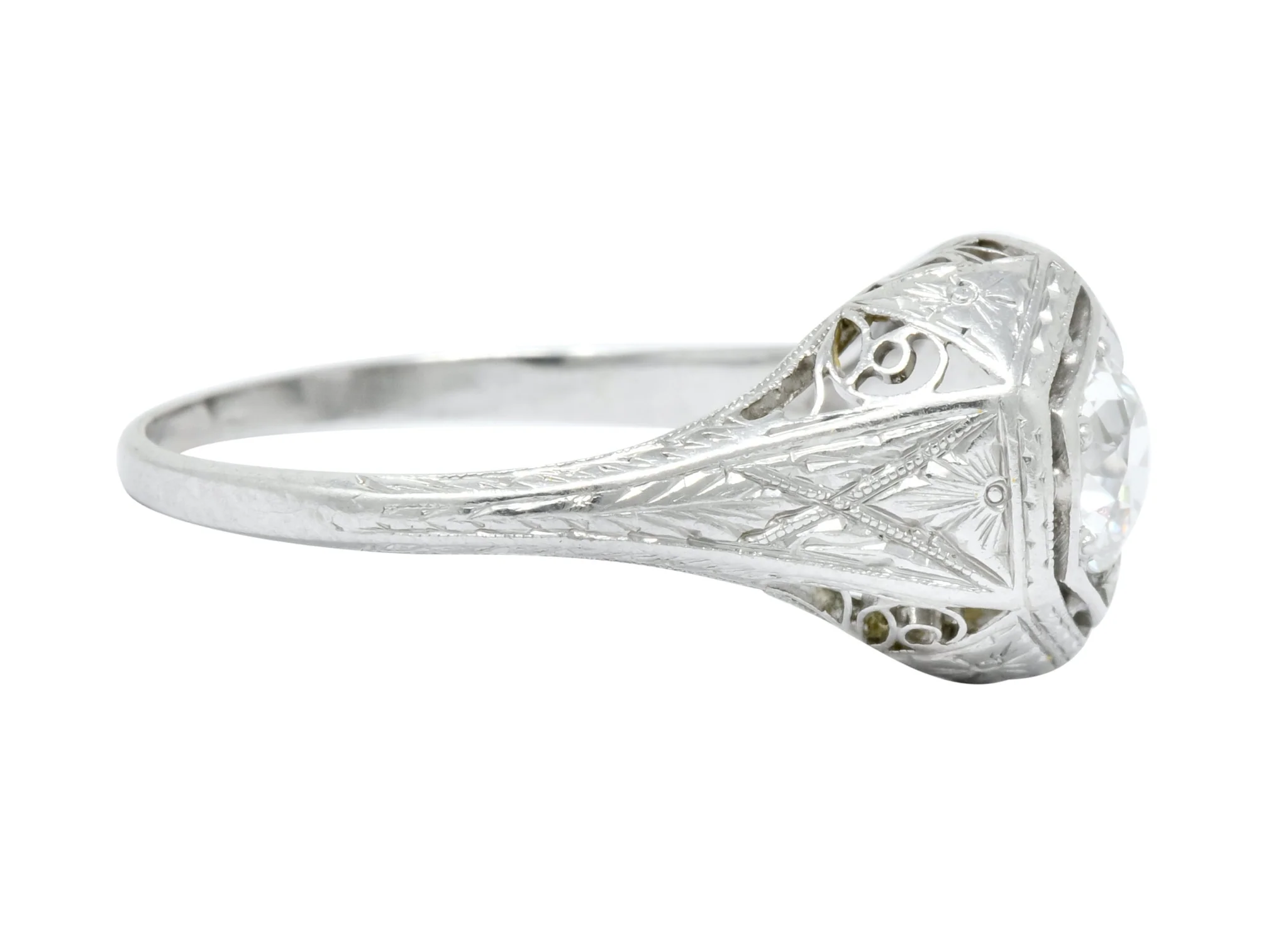 1915 Edwardian .63 CTW Old European Cut Diamond Platinum Engagement  Ring - Image 3
