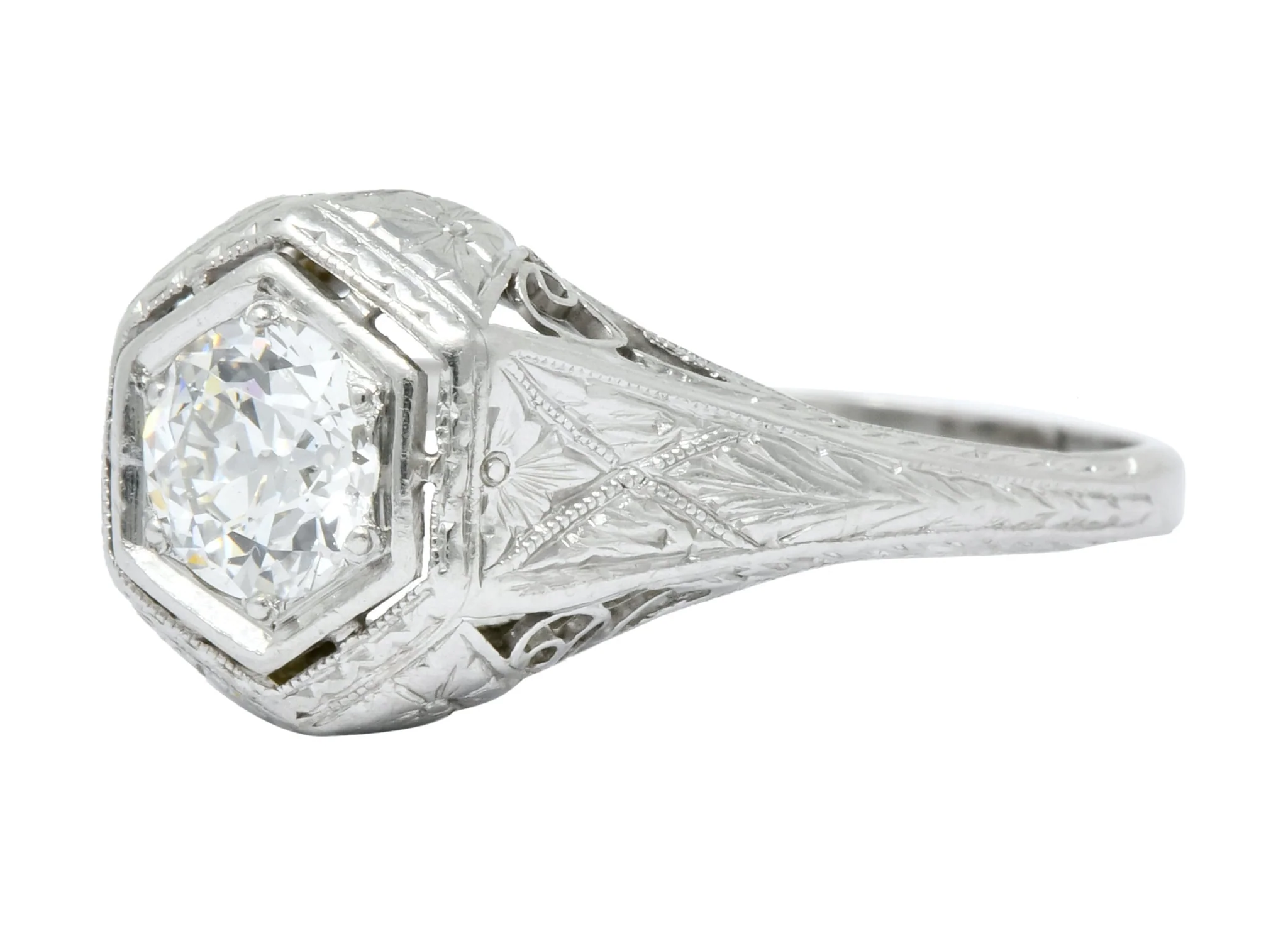 1915 Edwardian .63 CTW Old European Cut Diamond Platinum Engagement  Ring - Image 6