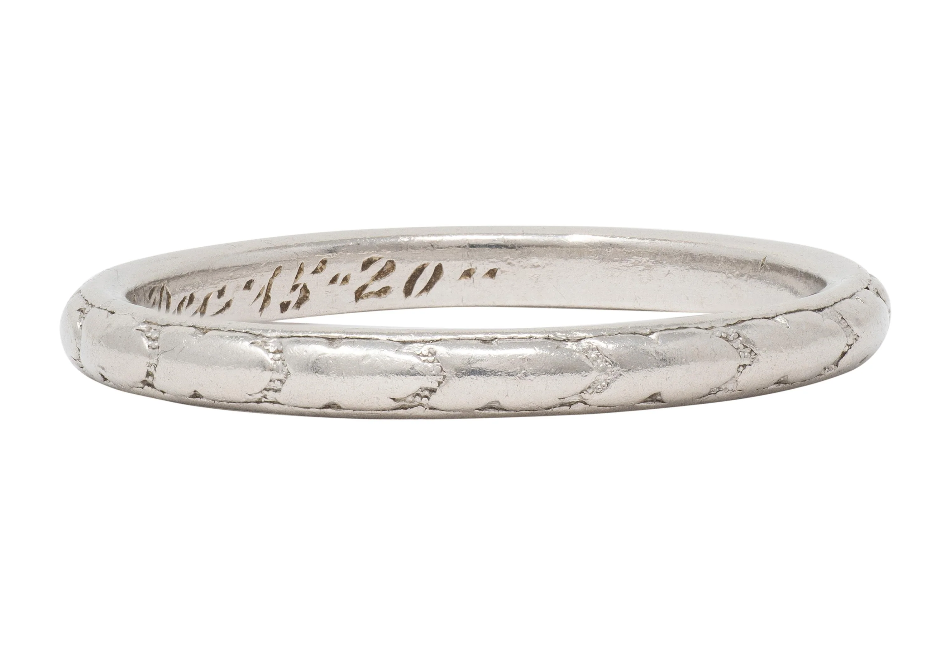 1920 Art Deco Platinum Foliate Antique Wedding Band Ring - Image 8