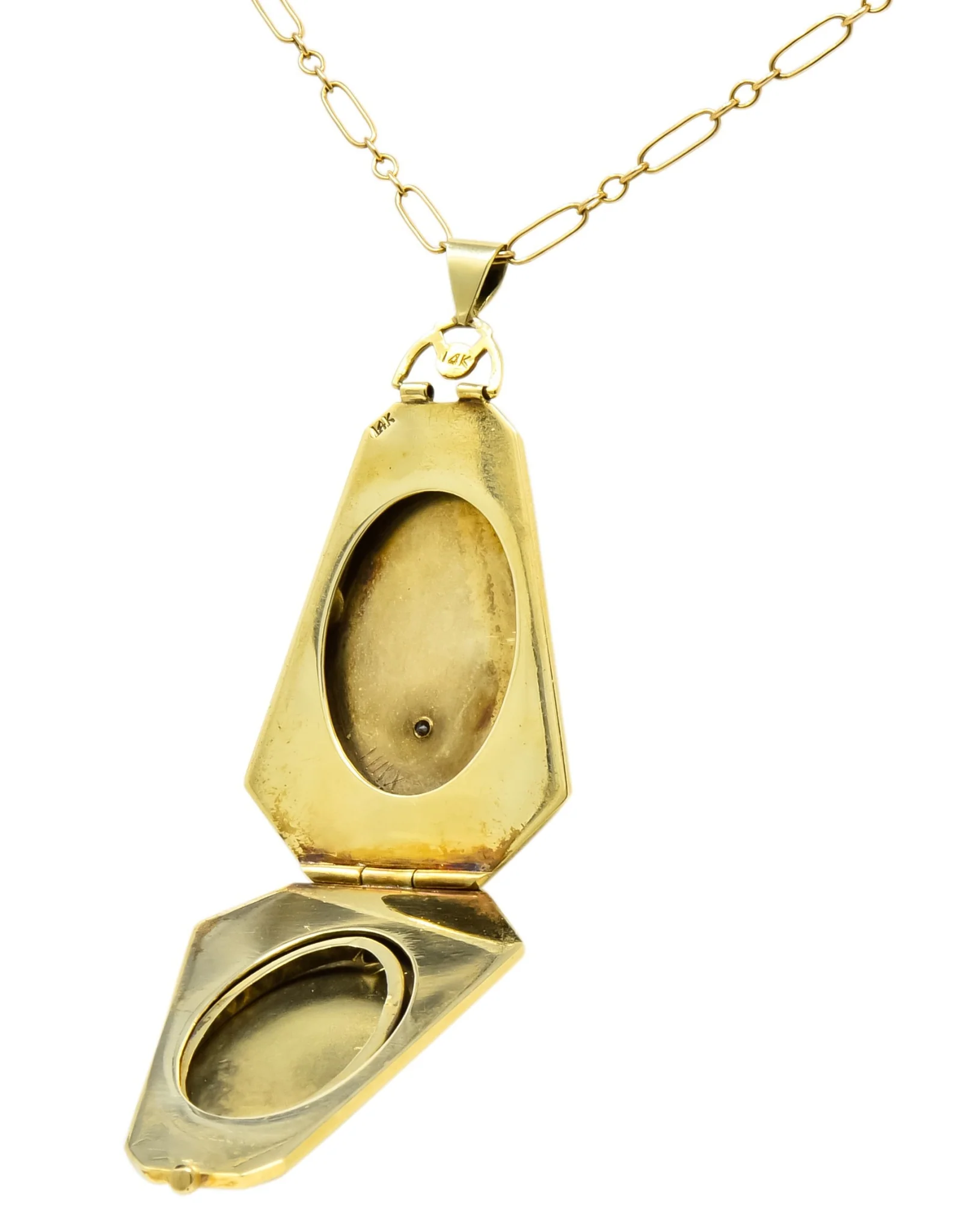 1920’s Art Deco Diamond 14 Karat Gold Locket Pendant Necklace - Image 2