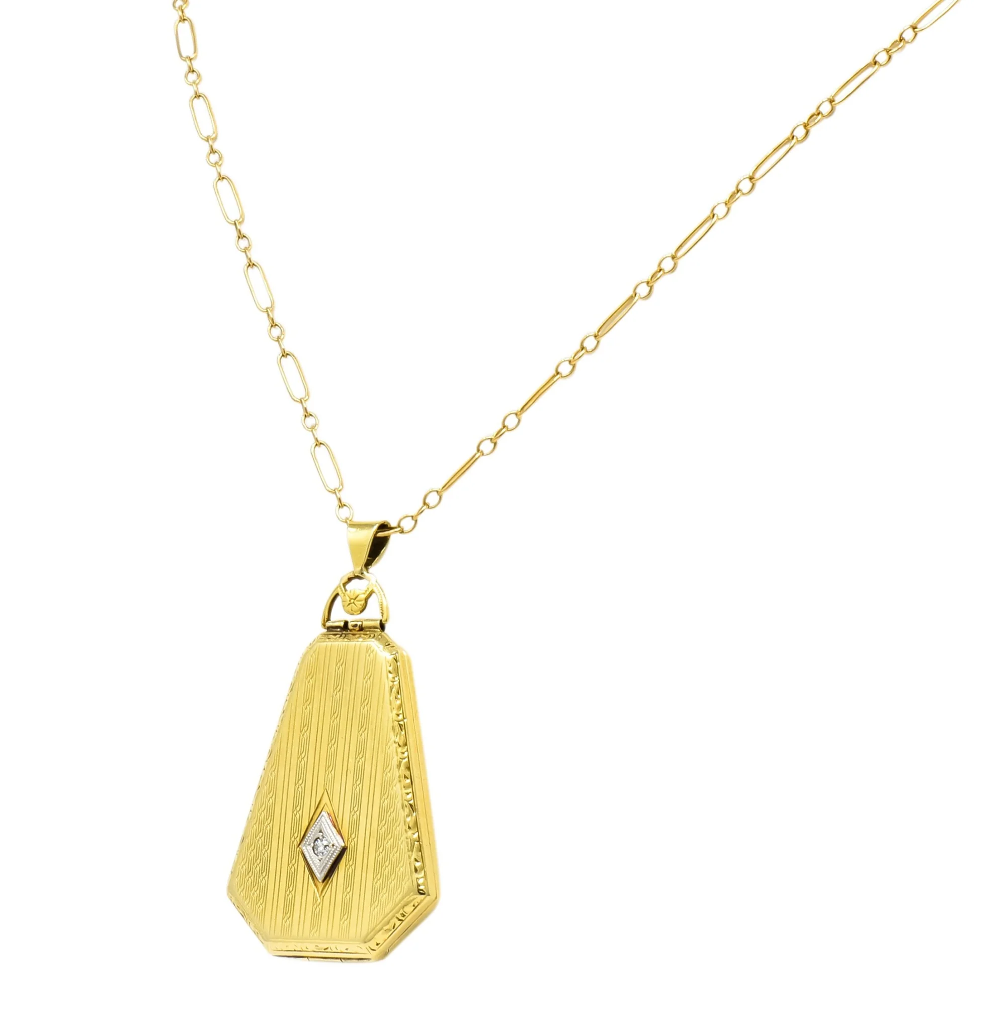 1920’s Art Deco Diamond 14 Karat Gold Locket Pendant Necklace - Image 5