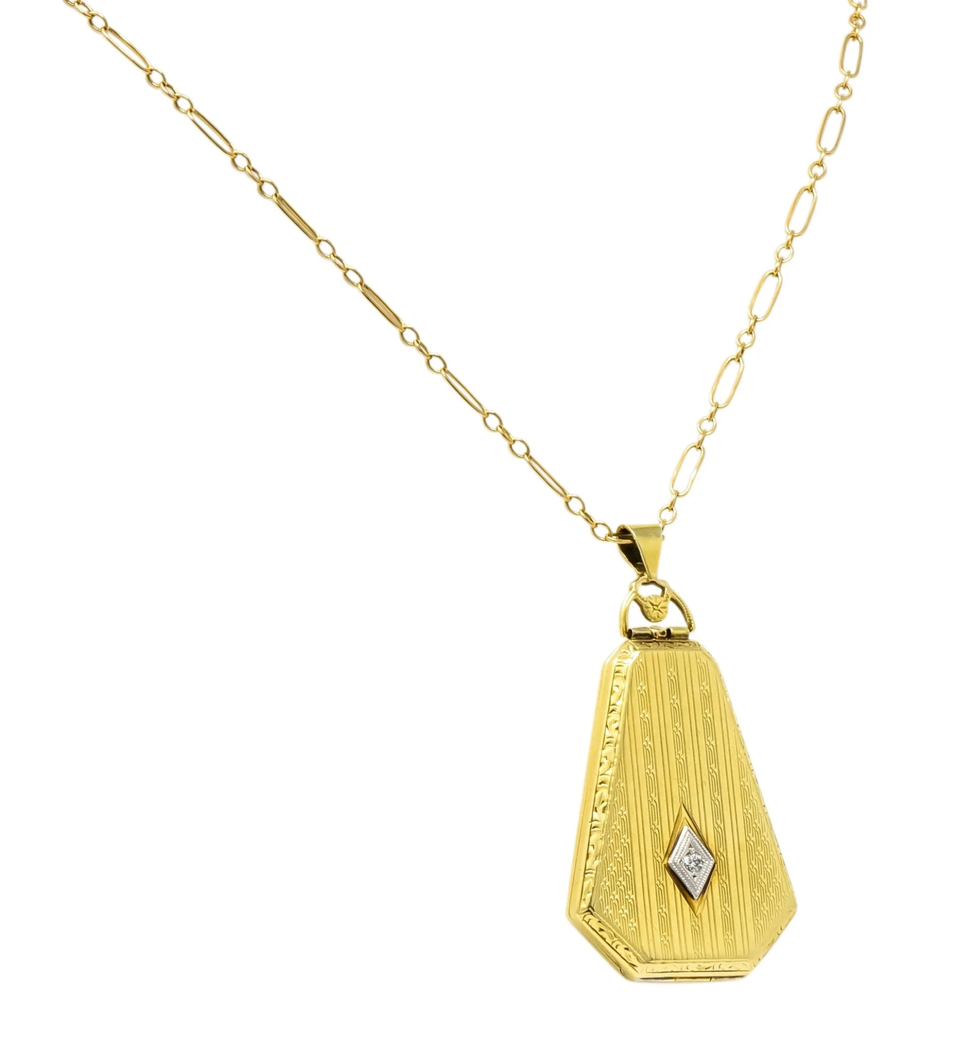 1920’s Art Deco Diamond 14 Karat Gold Locket Pendant Necklace - Image 6