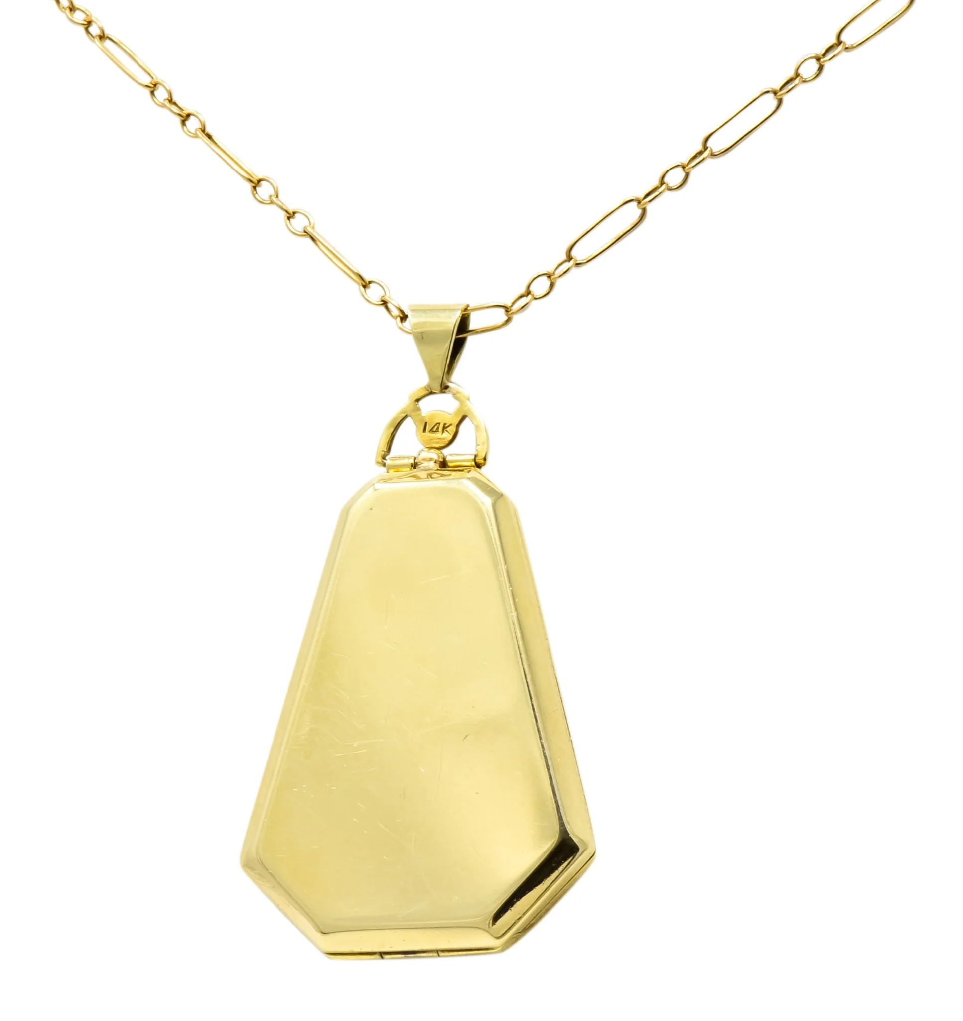 1920’s Art Deco Diamond 14 Karat Gold Locket Pendant Necklace - Image 9