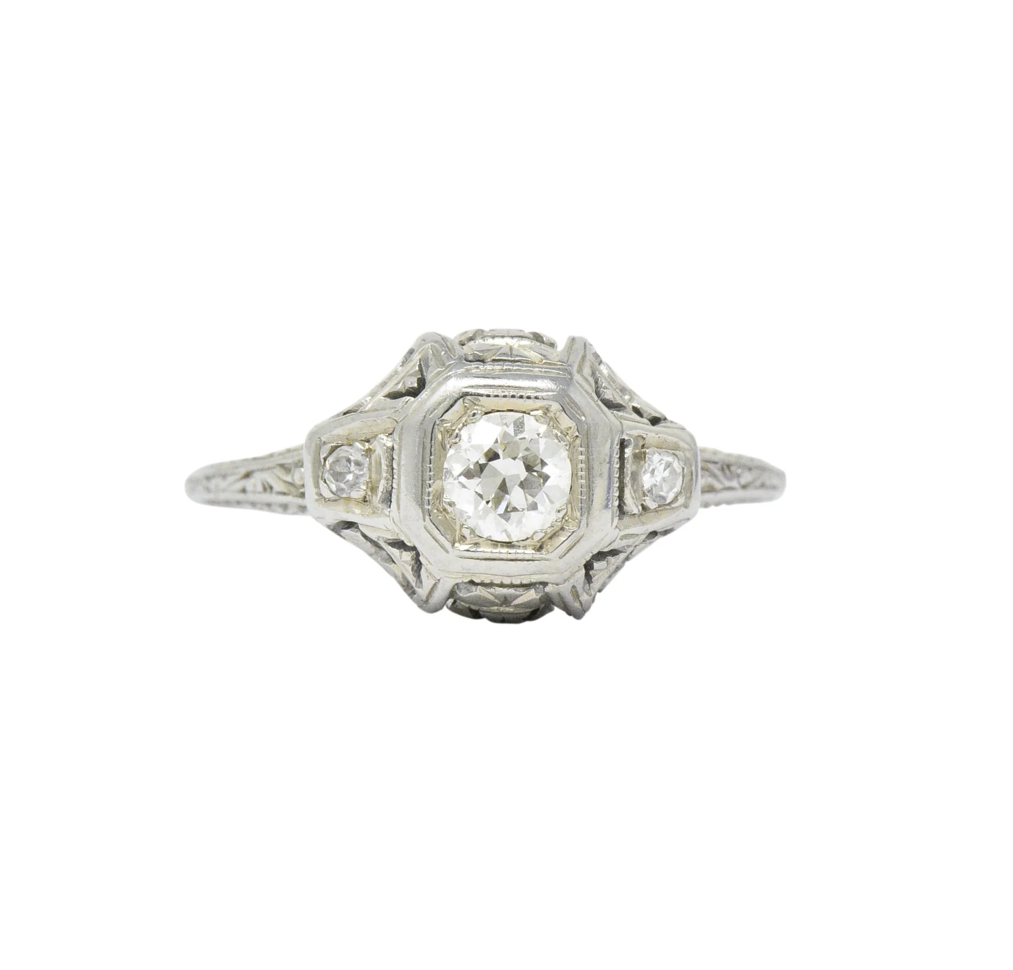 1920's 0.30 CTW Old European Cut Diamond 18 Karat White Gold Engagement Ring - Image 2