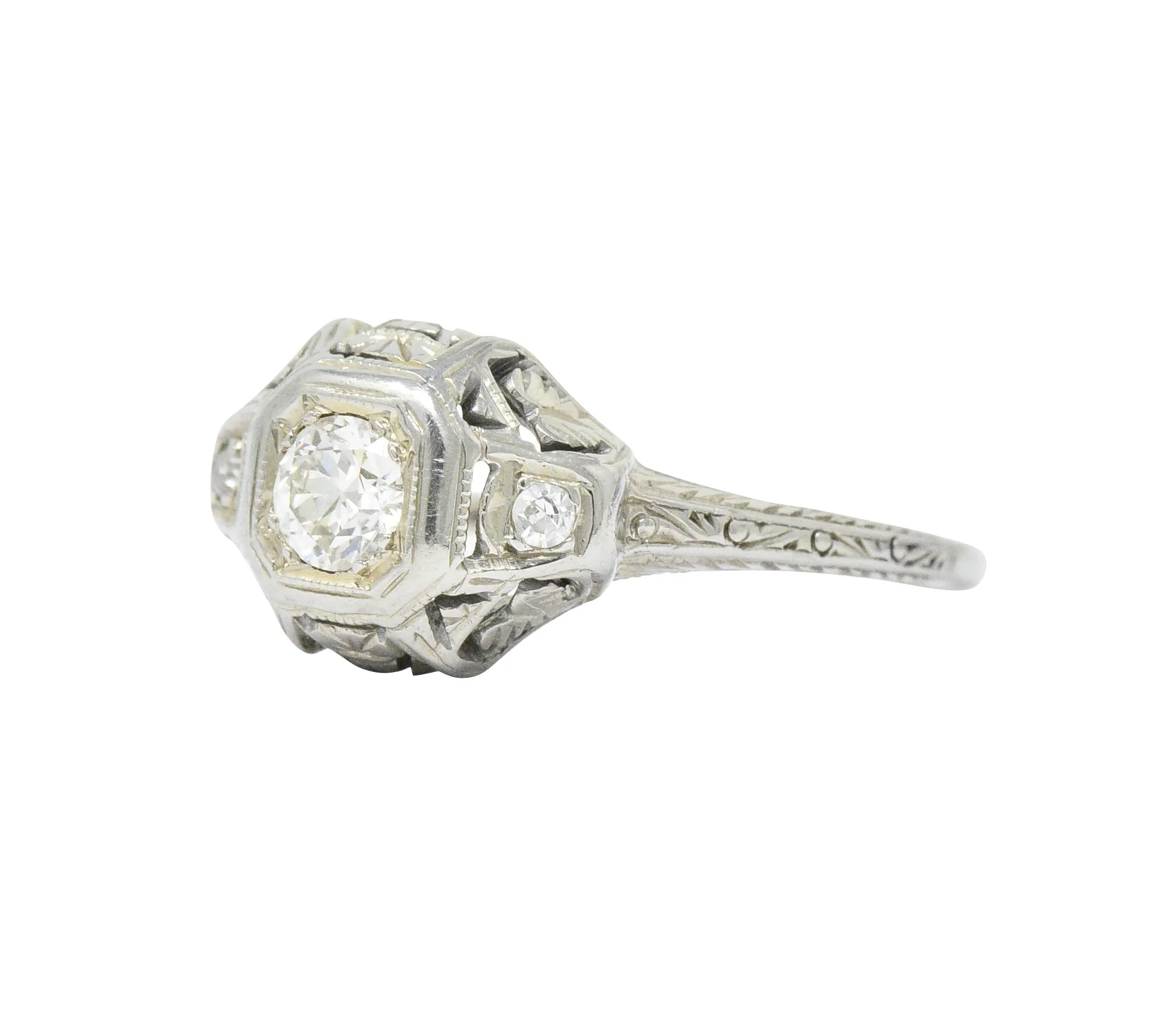 1920's 0.30 CTW Old European Cut Diamond 18 Karat White Gold Engagement Ring - Image 3
