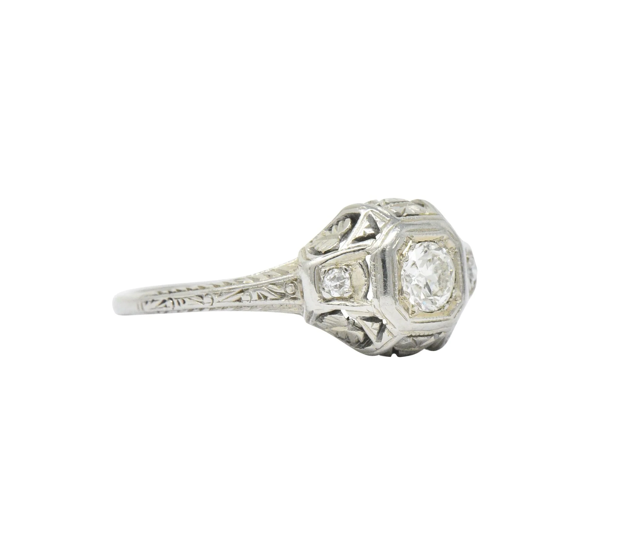 1920's 0.30 CTW Old European Cut Diamond 18 Karat White Gold Engagement Ring - Image 4