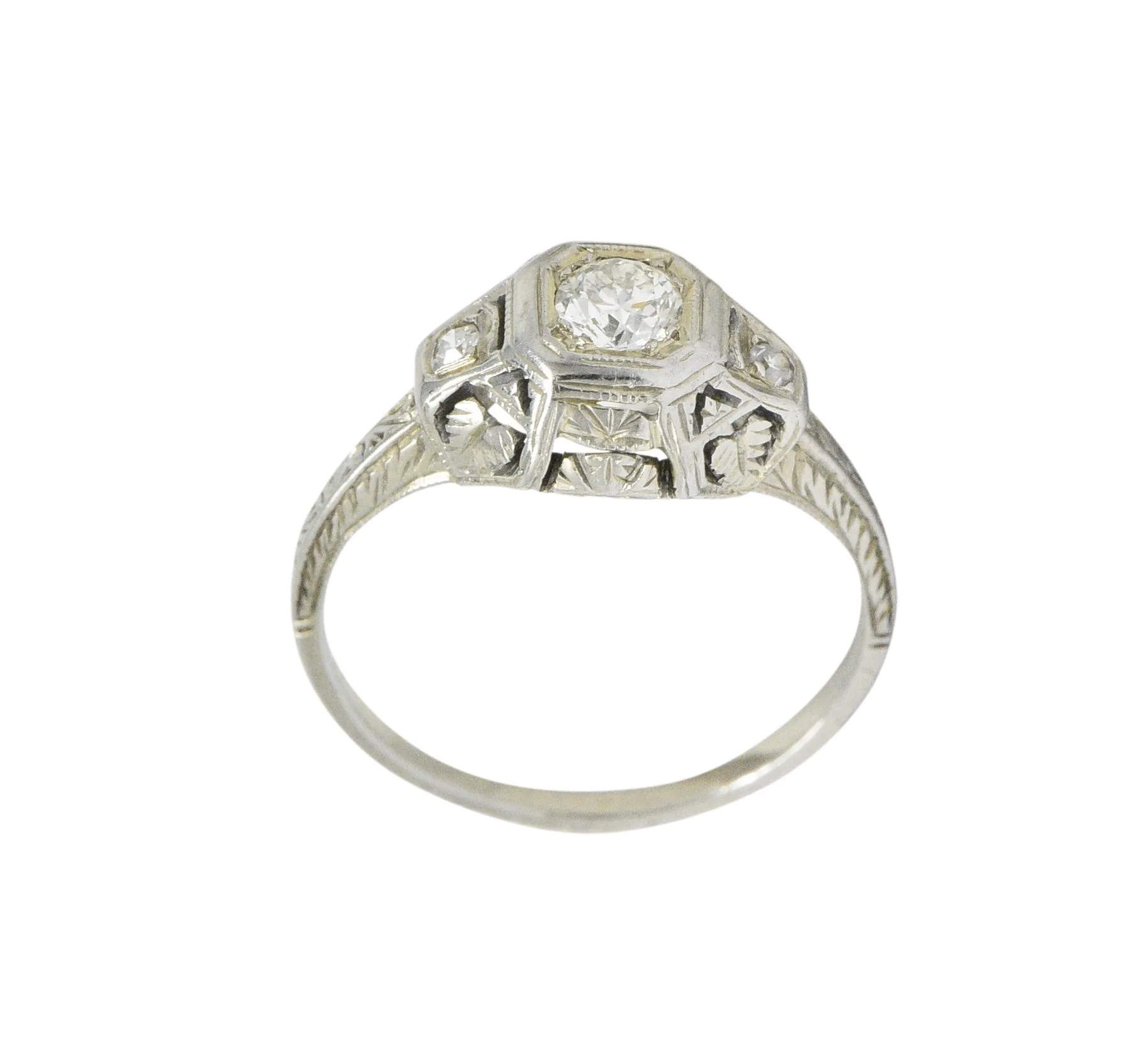 1920's 0.30 CTW Old European Cut Diamond 18 Karat White Gold Engagement Ring - Image 7