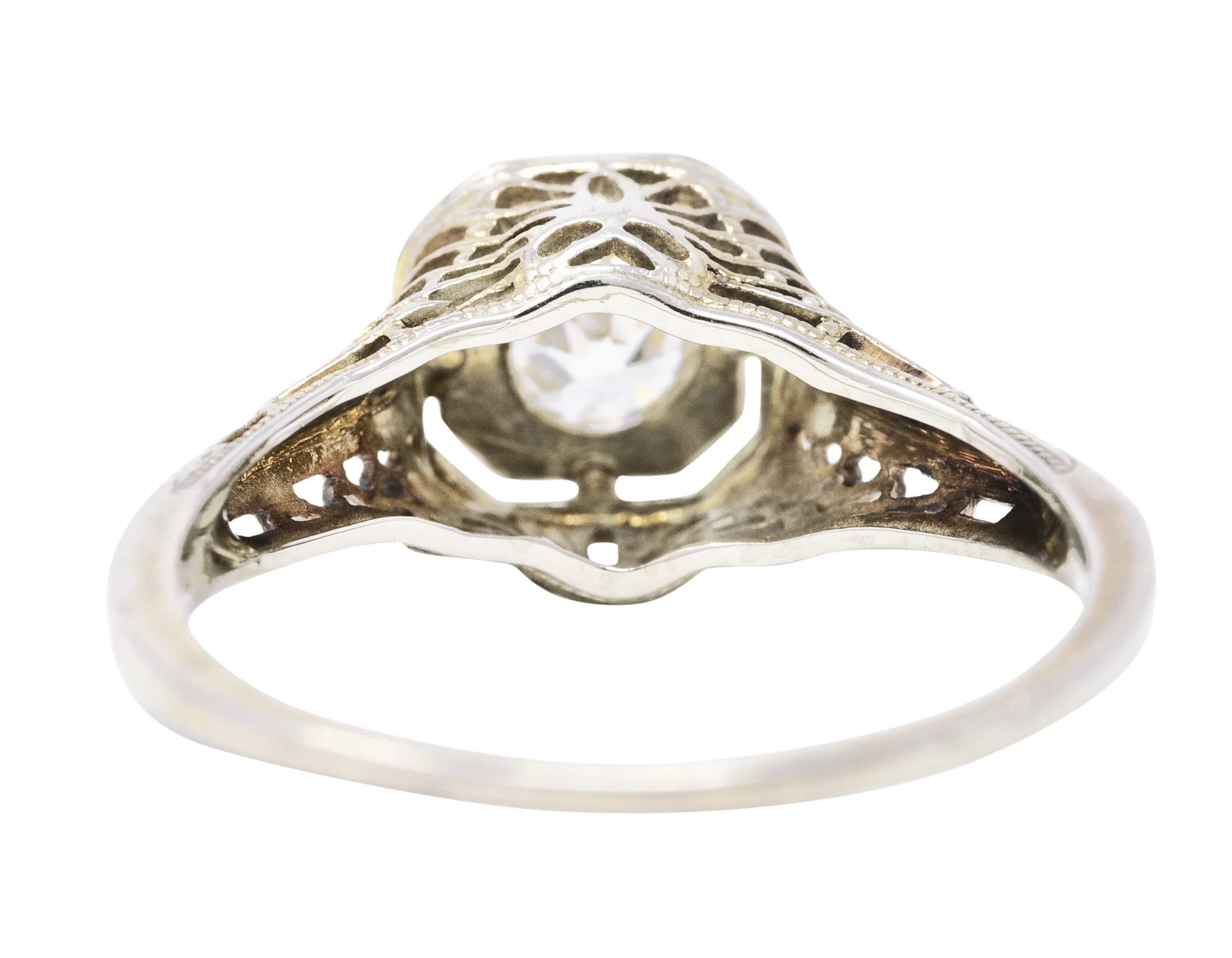 1920's Art Deco 0.20 CTW Diamond 18 Karat White Gold Pierced Butterfly Engagement Ring - Image 4