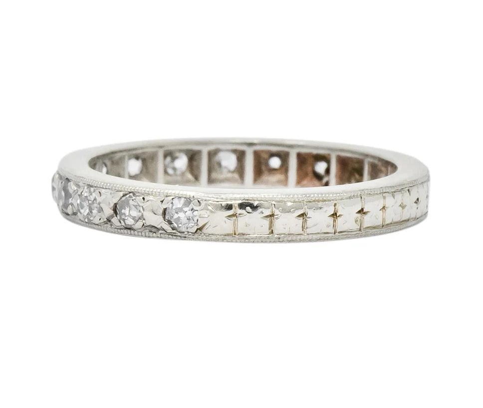 1920's Art Deco 0.38 CTW Diamond 14 Karat White Gold Orange Blossom Band Ring - Image 5