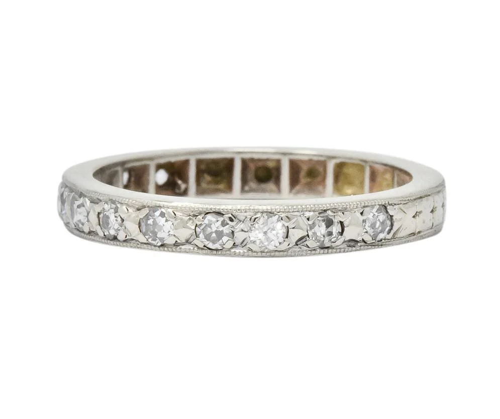 1920's Art Deco 0.38 CTW Diamond 14 Karat White Gold Orange Blossom Band Ring - Image 6