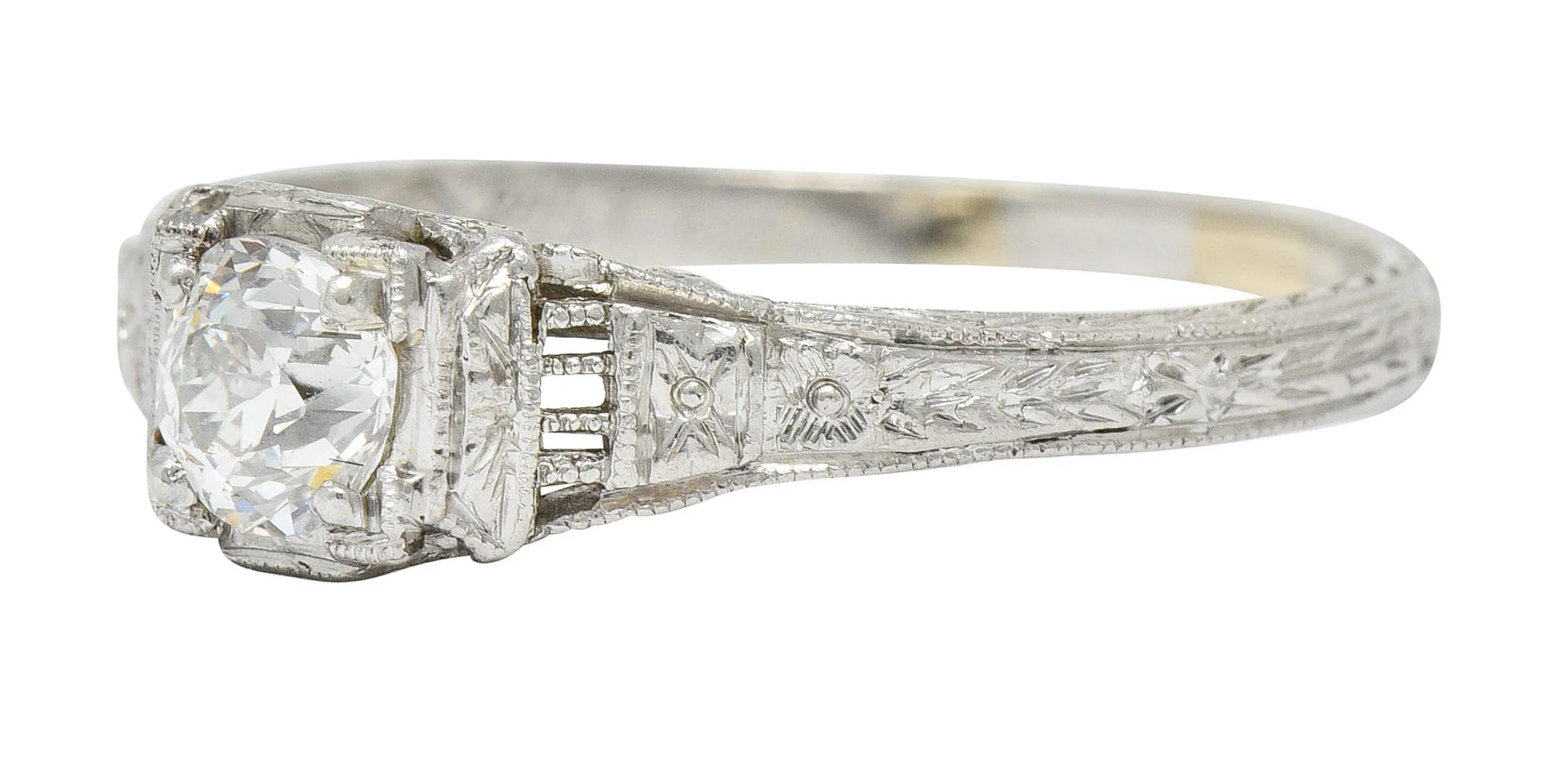 1920's Art Deco 0.38 CTW Old European Diamond Foliate Engagement Ring - Image 6