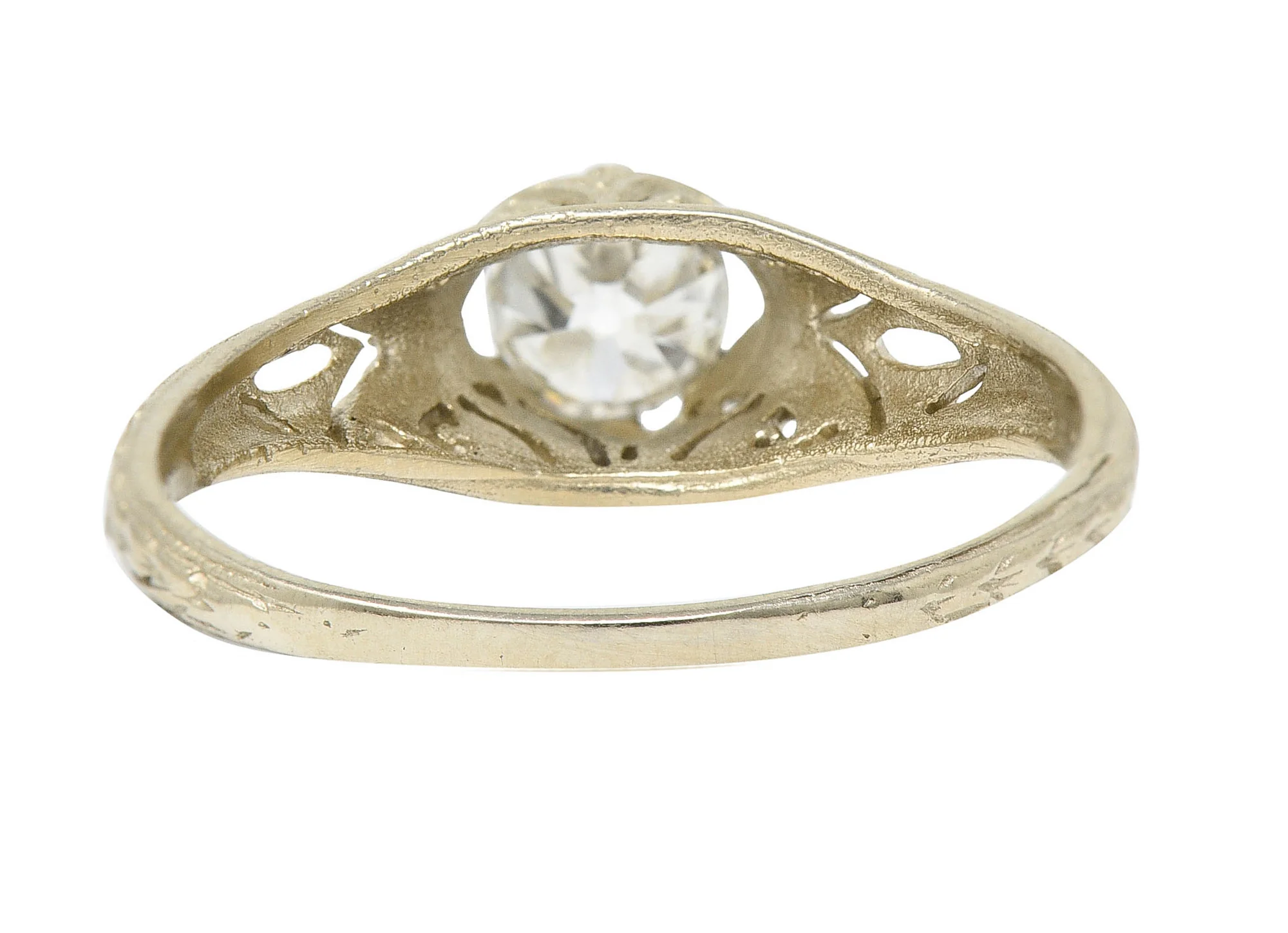 1920's Art Deco 0.48 CTW Diamond 18 Karat White Gold Foliate Engagement Ring - Image 4