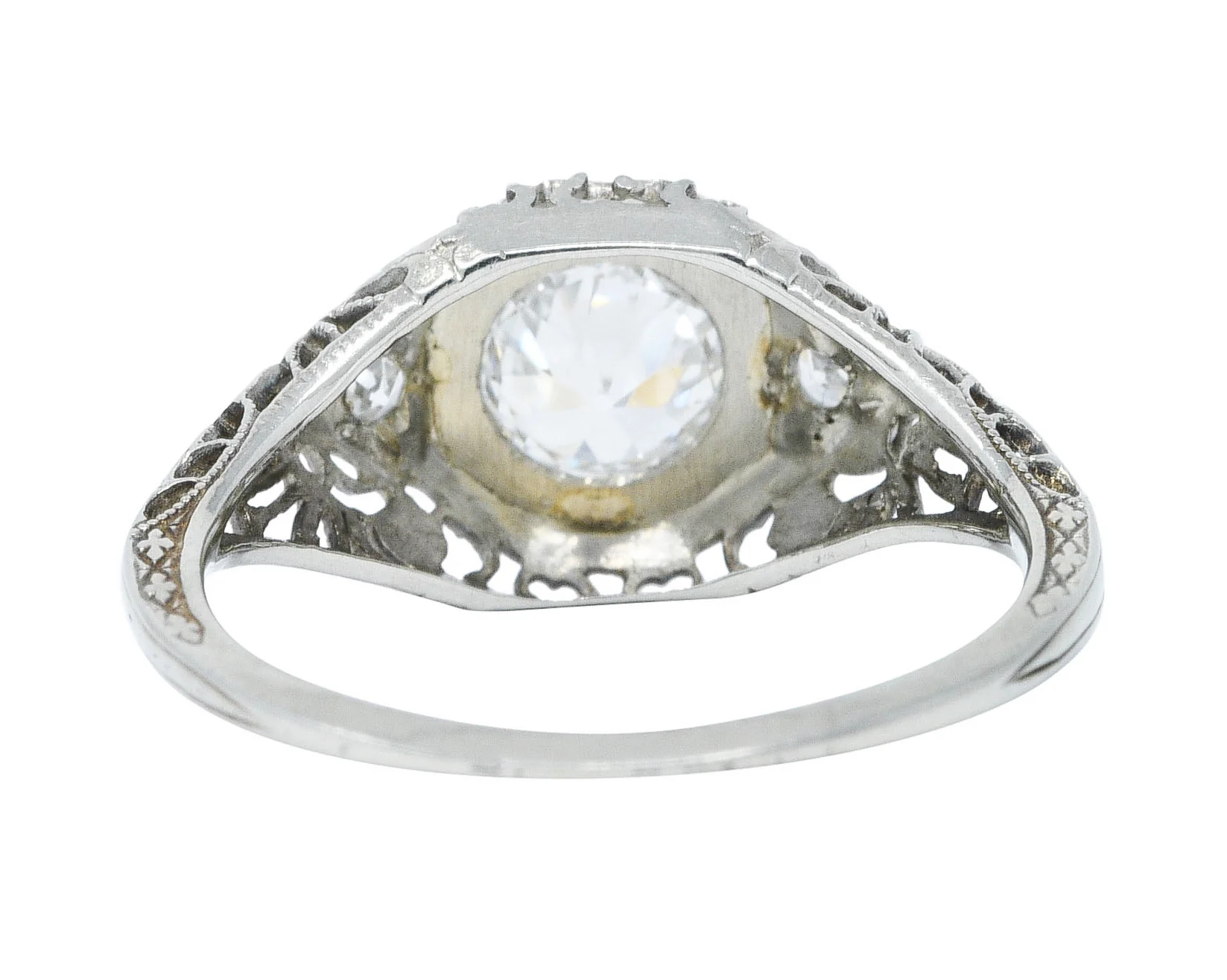 1920's Art Deco 0.57 CTW Diamond 18 Karat White Gold Bombe Engagement Ring - Image 4