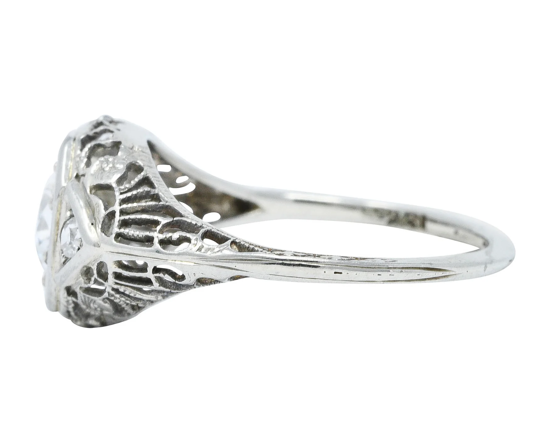 1920's Art Deco 0.57 CTW Diamond 18 Karat White Gold Bombe Engagement Ring - Image 5
