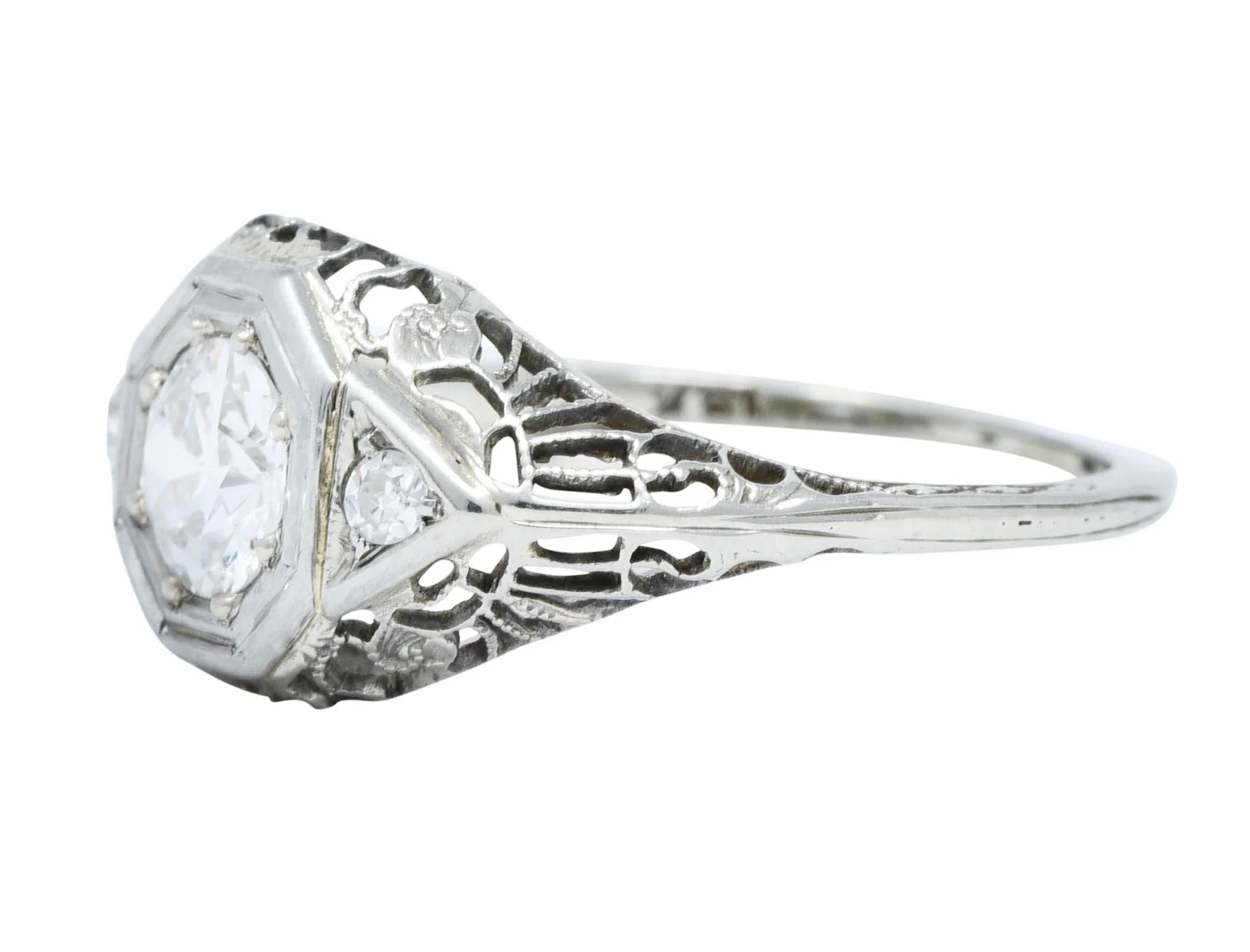1920's Art Deco 0.57 CTW Diamond 18 Karat White Gold Bombe Engagement Ring - Image 6