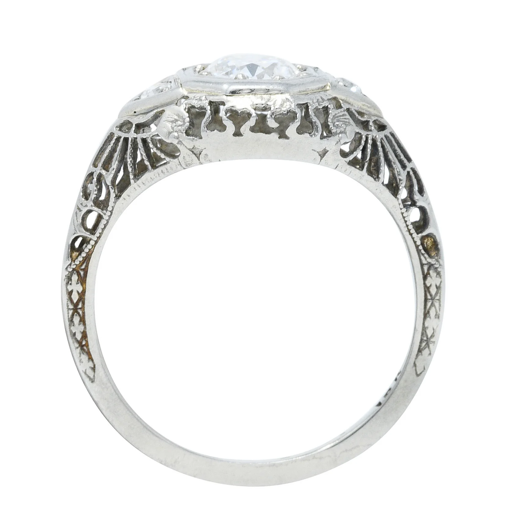 1920's Art Deco 0.57 CTW Diamond 18 Karat White Gold Bombe Engagement Ring - Image 8