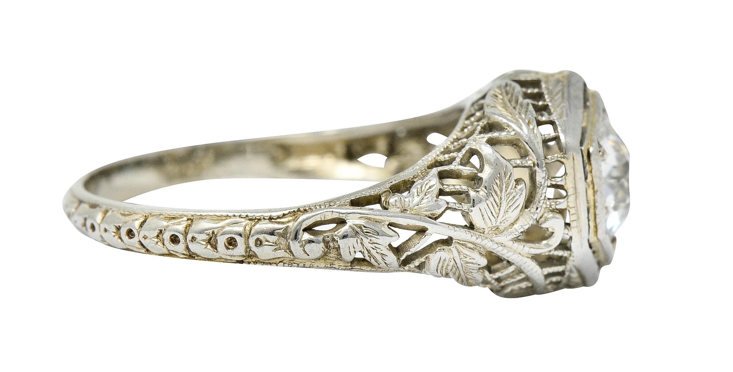 1920's Art Deco 0.62 CTW Diamond 18 Karat White Gold Hexagonal Engagement Ring - Image 3