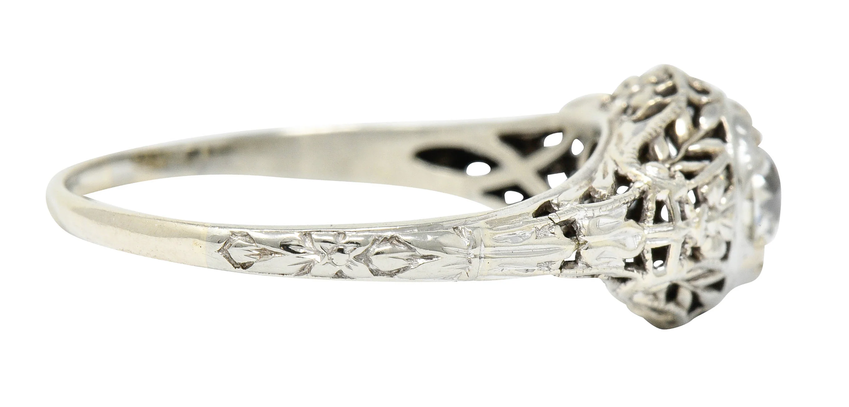 1920's Art Deco 0.65 CTW Diamond 18 Karat Gold Foliate Engagement Ring - Image 3
