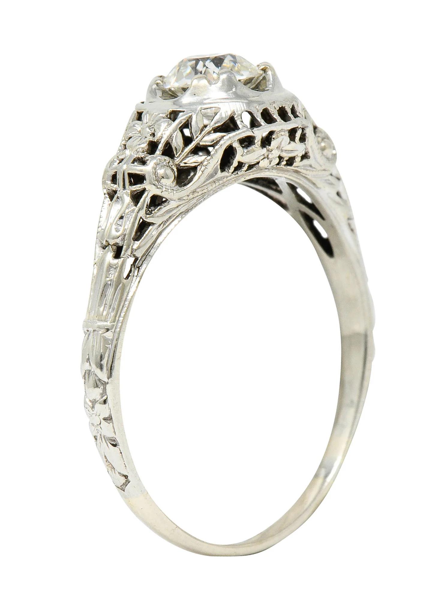1920's Art Deco 0.65 CTW Diamond 18 Karat Gold Foliate Engagement Ring - Image 9