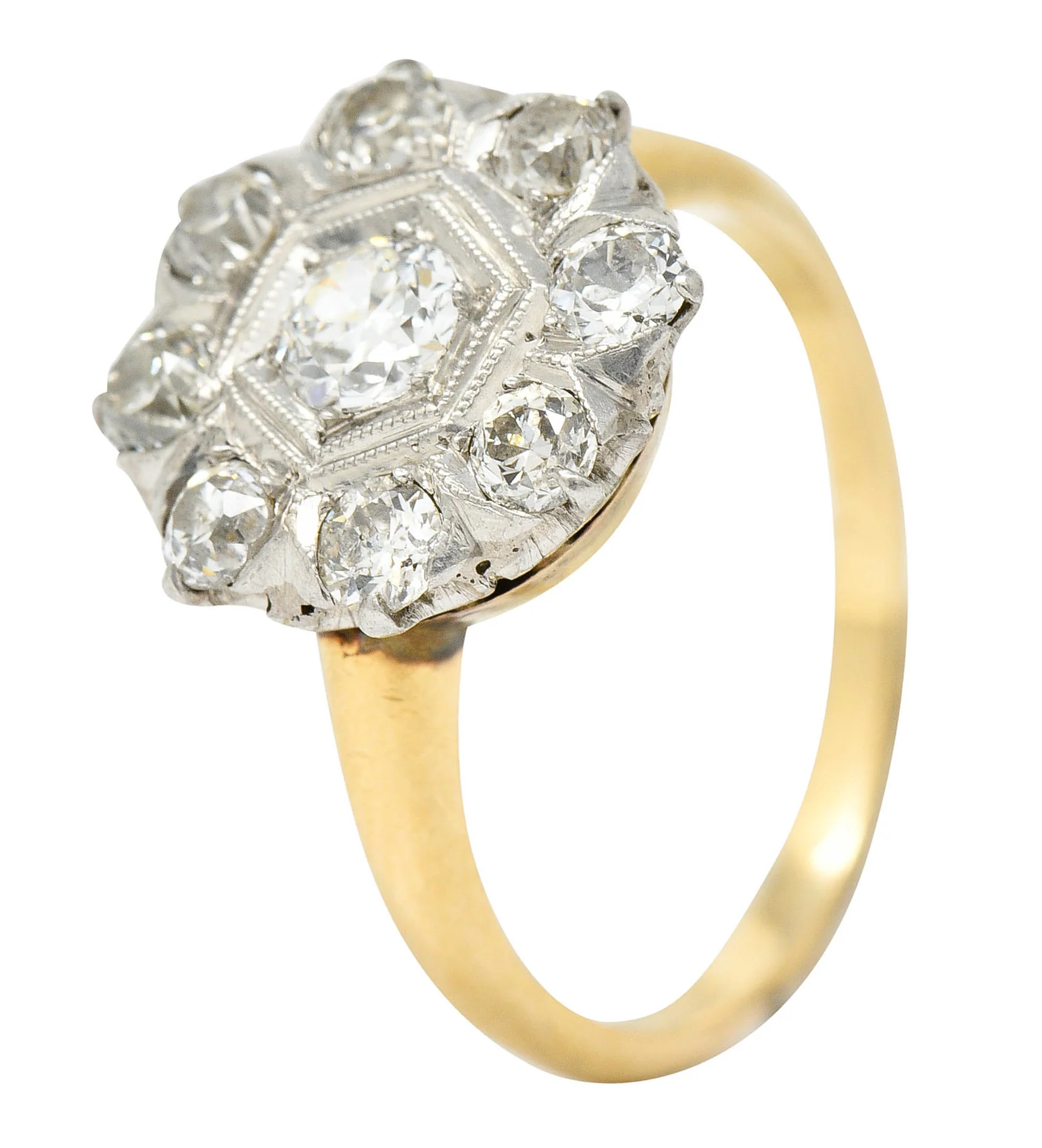 1920's Art Deco 0.80 CTW Diamond Platinum-Topped 14 Karat Gold Cluster Ring - Image 10